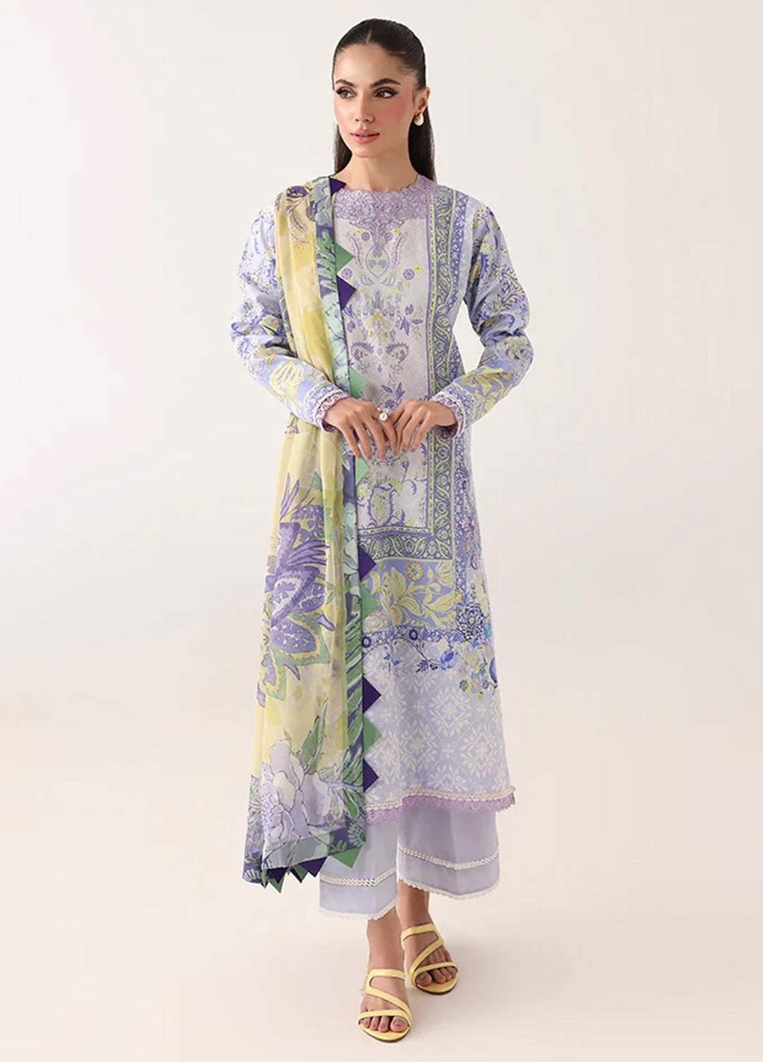 Rosette by Roheenaz Unstitched Lawn Embroidered 3 Piece Suit RNZ26UR Blush Meadow-4B - Summer Collection