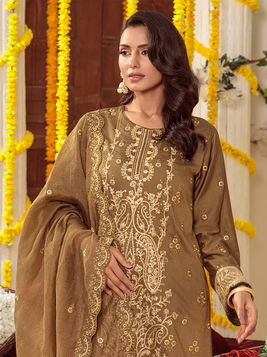 Salitex Unstitched Embroidered Cotton Silk 3 Piece Suit SUNW6NO044UT - Festive Collection