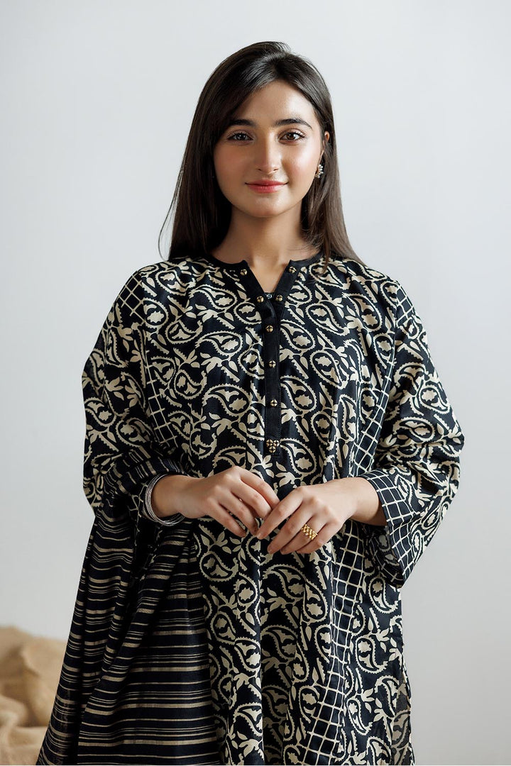 Senorita Girls Ready to Wear Girls Black and Fawn Casual 3 Piece Suit Cotton Lawn Printed GAD-03161 - Summer Collection