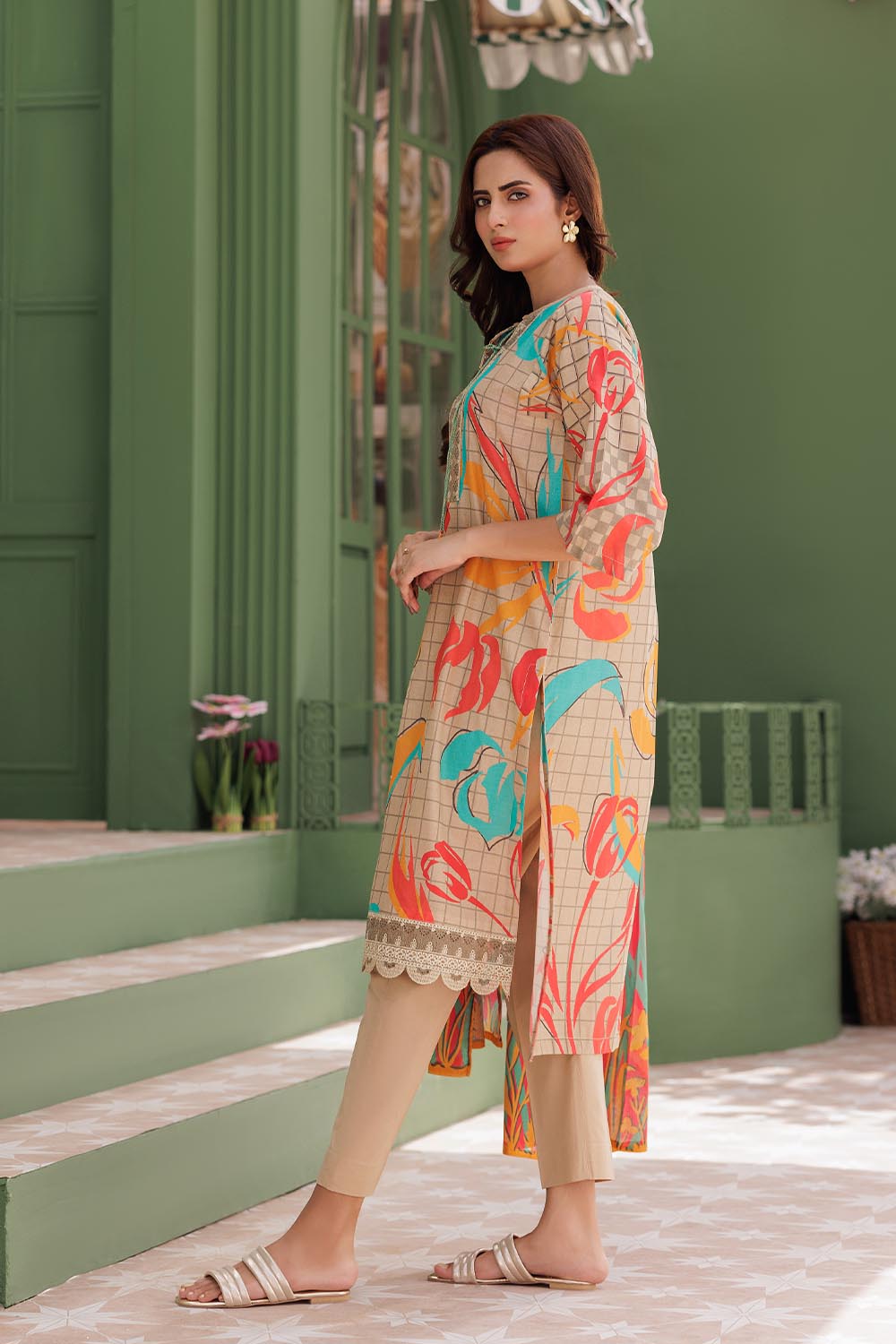 Senorita Women RTW Women Fawn and Multicolor Casual 3 Piece Suit Cotton Lawn Printed LAD-03039 - Summer Collection