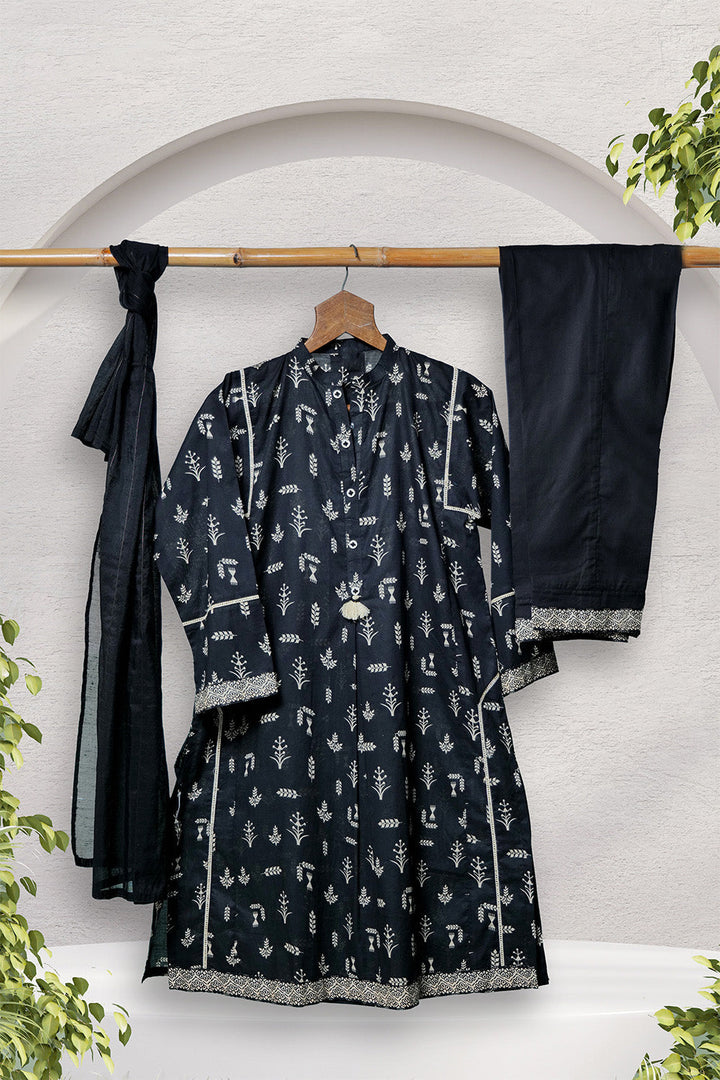 Senorita Girls Ready to Wear Girls Black and Fawn Casual 3 Piece Suit Cotton Lawn Printed GAD-02700 - Summer Collection
