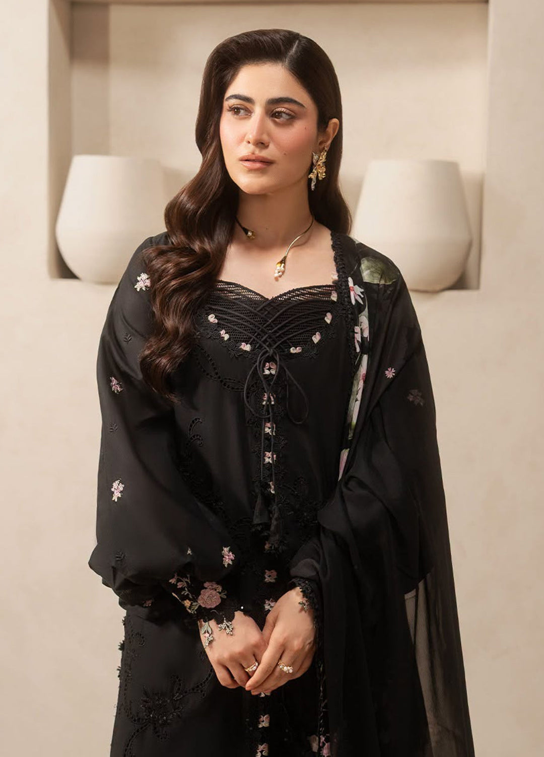 E-Craft by Elaf Unstitched Embroidered Lawn 3 Piece Suit EHC-5A Charcoal - Casual Collection