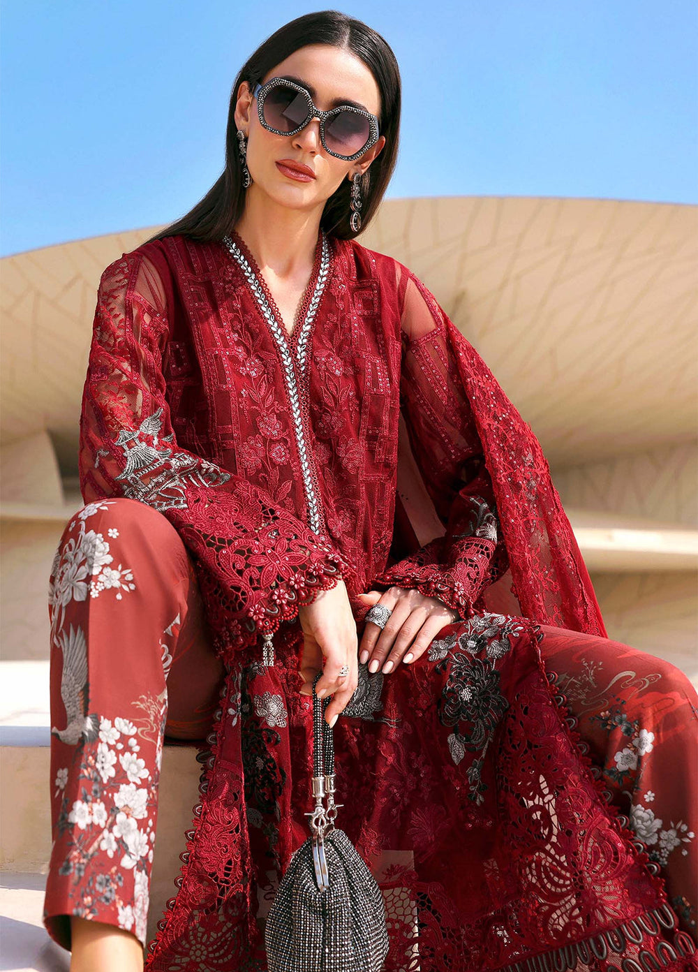 Maria B Unstitched Embroidered Luxury Lawn 3 Piece Suit MB26UEL 7A - Eid Collection