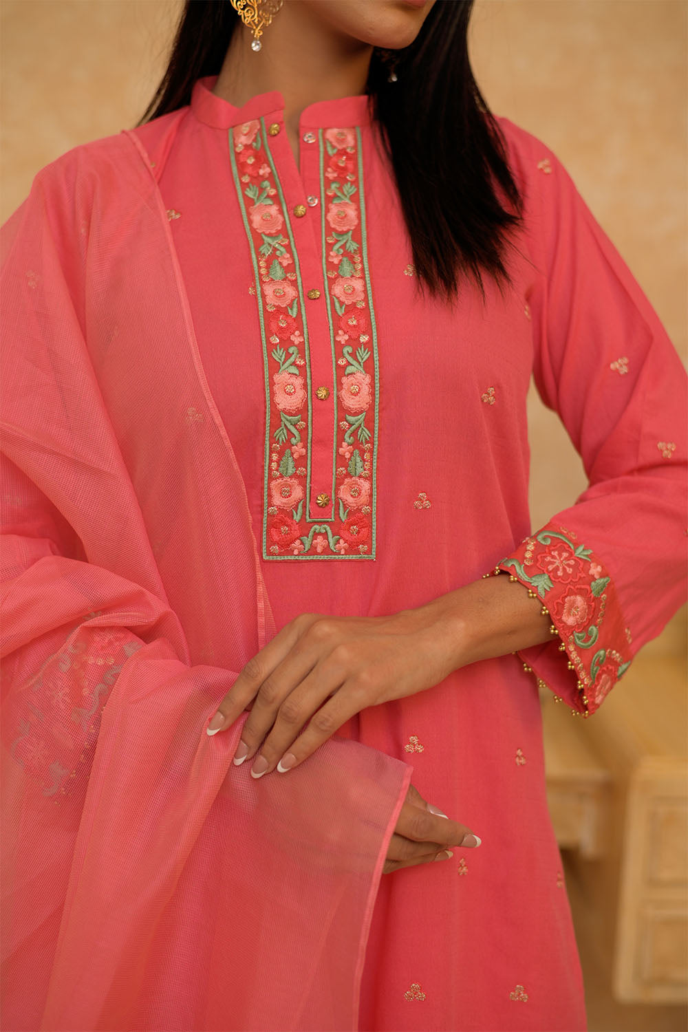 Senorita Women RTW Women Printed Dark Peach Casual 3 Piece Suit Cotton Dobby Self LAD-02798 - Summer Collection