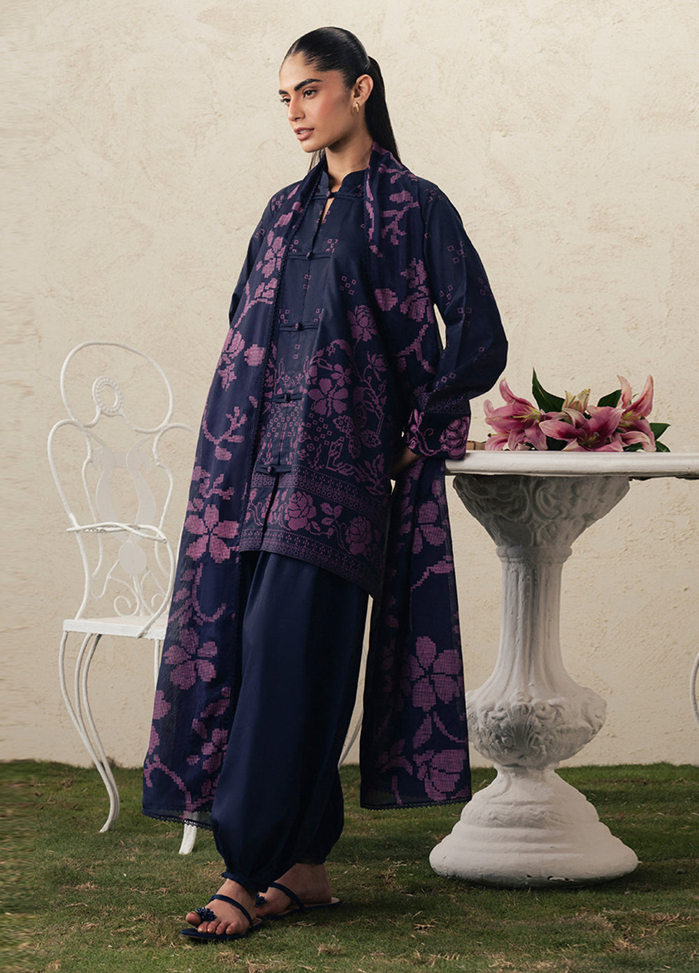 Moonsoon Edit by Cross Stitch Unstitched Printed Cambric 3 Piece Suit CS26UCM Magenta Muse - Casual Collection