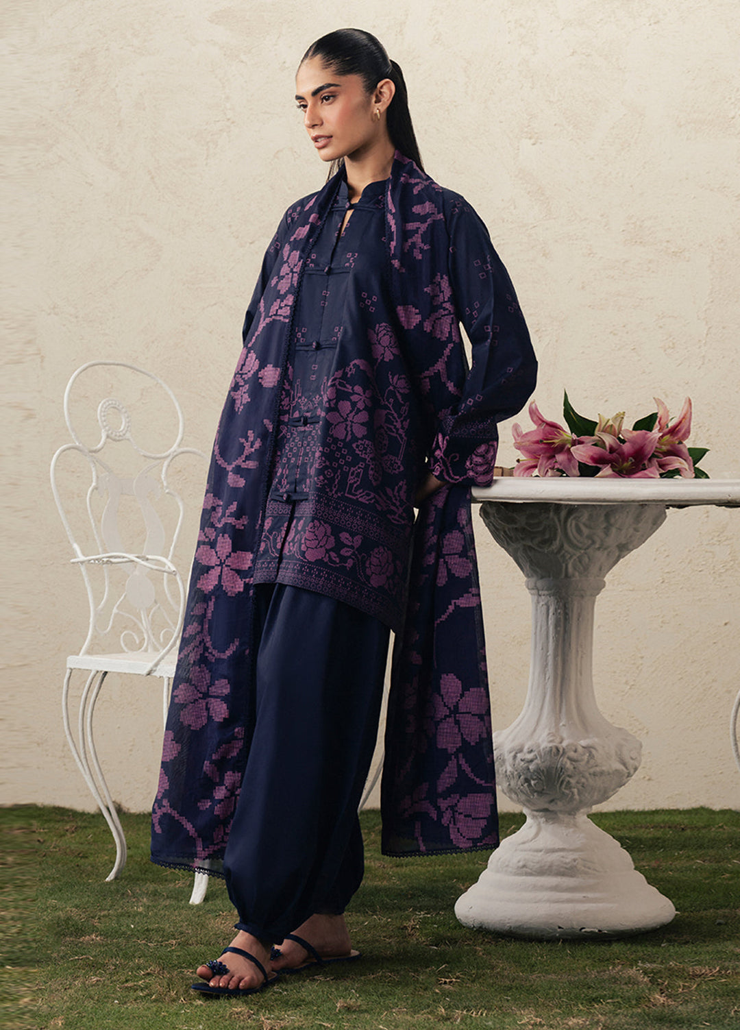 Moonsoon Edit by Cross Stitch Unstitched Printed Cambric 3 Piece Suit CS26UCM Magenta Muse - Casual Collection