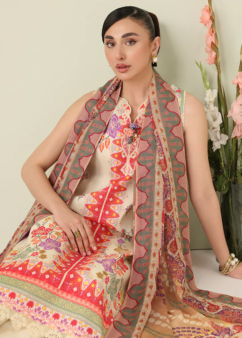 Rosette by Roheenaz Unstitched Lawn Embroidered 3 Piece Suit RNZ26UR Pastel Symphony-5A - Summer Collection