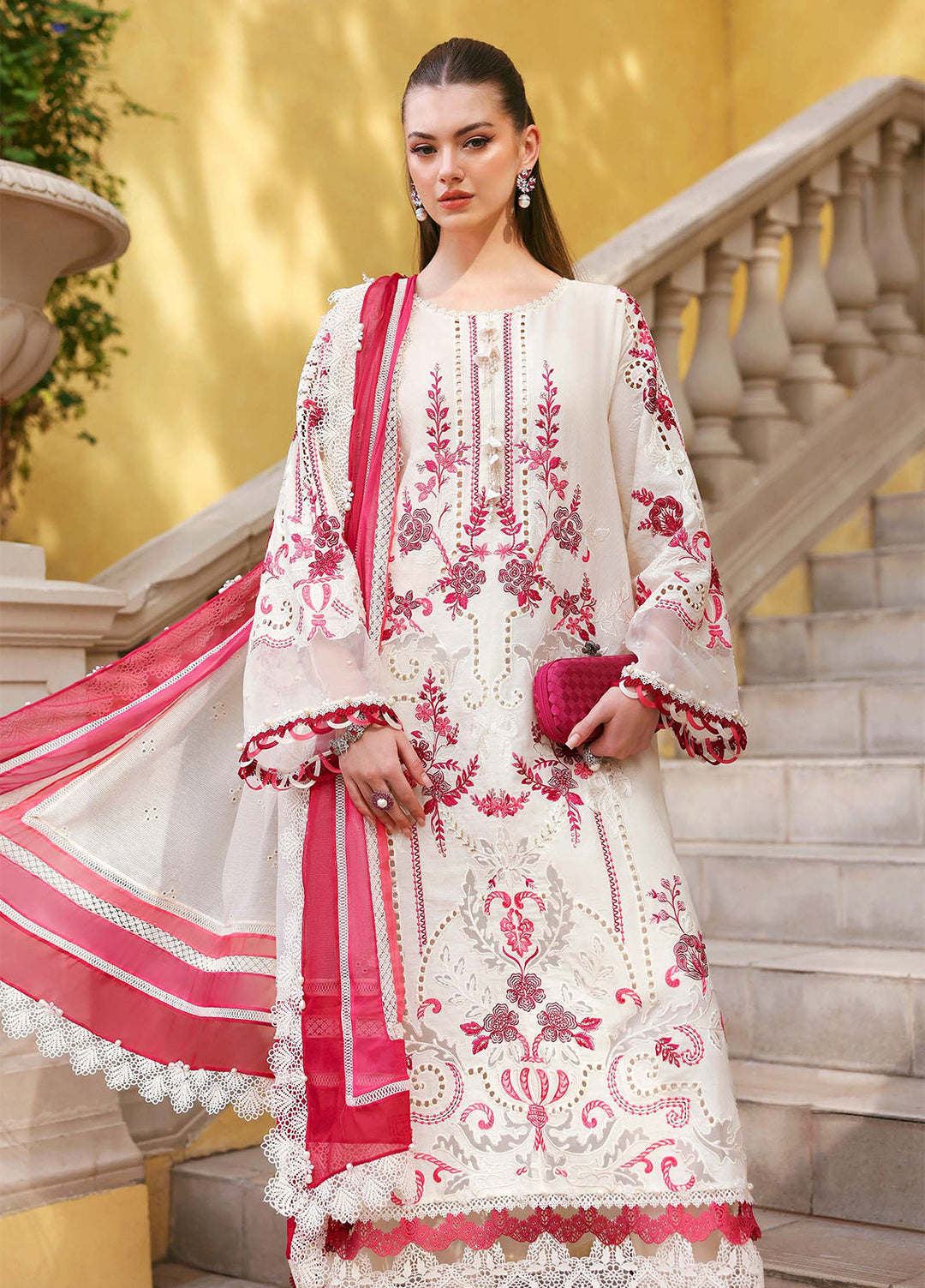 Maria B Unstitched Embroidered Luxury Lawn 3 Piece Suit MB26UEL 9A - Eid Collection