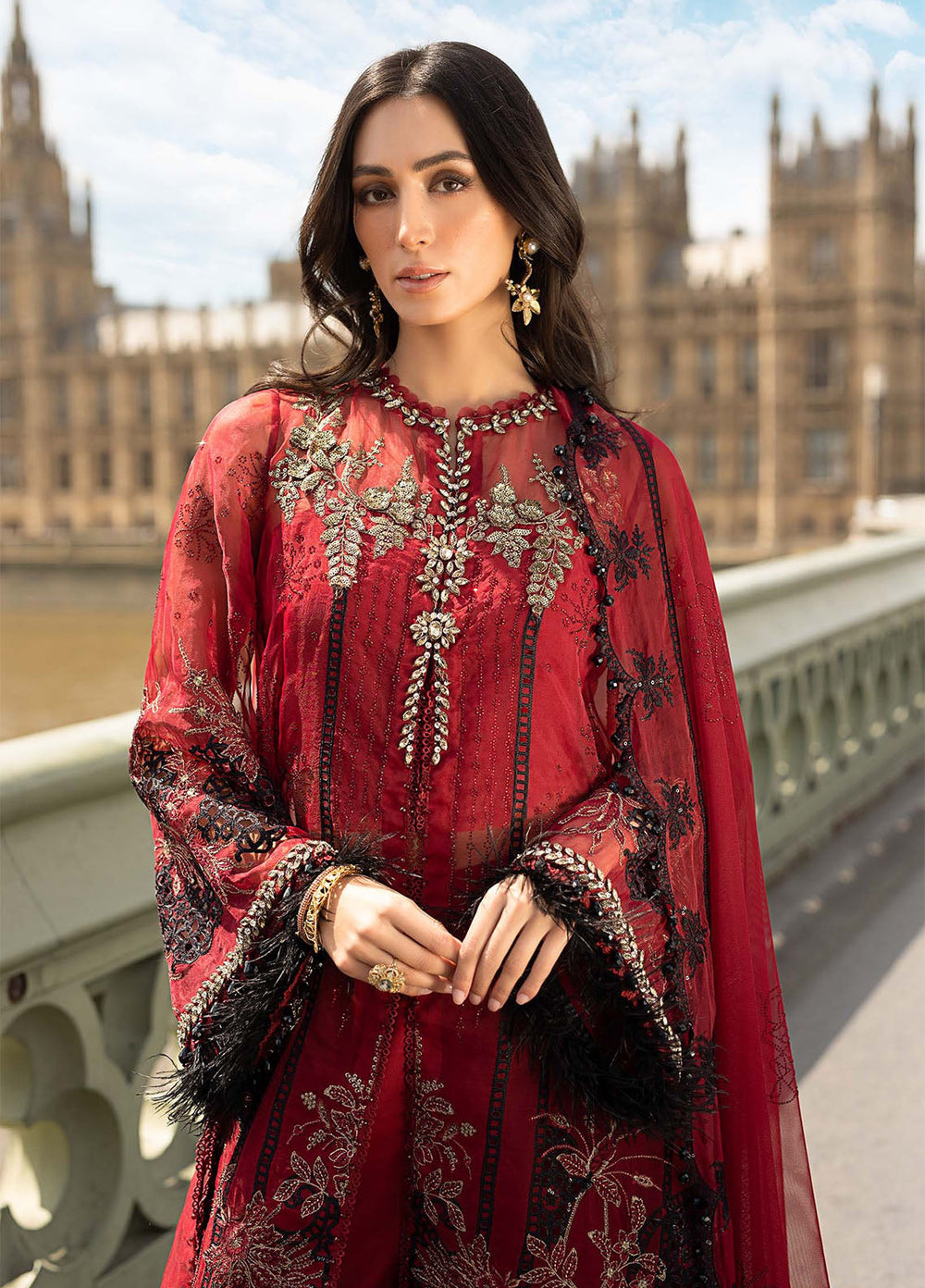 Soiree by Maria B Unstitched Net Embroidered Suits 3 Piece MB25SF D-6 - Formals Collection