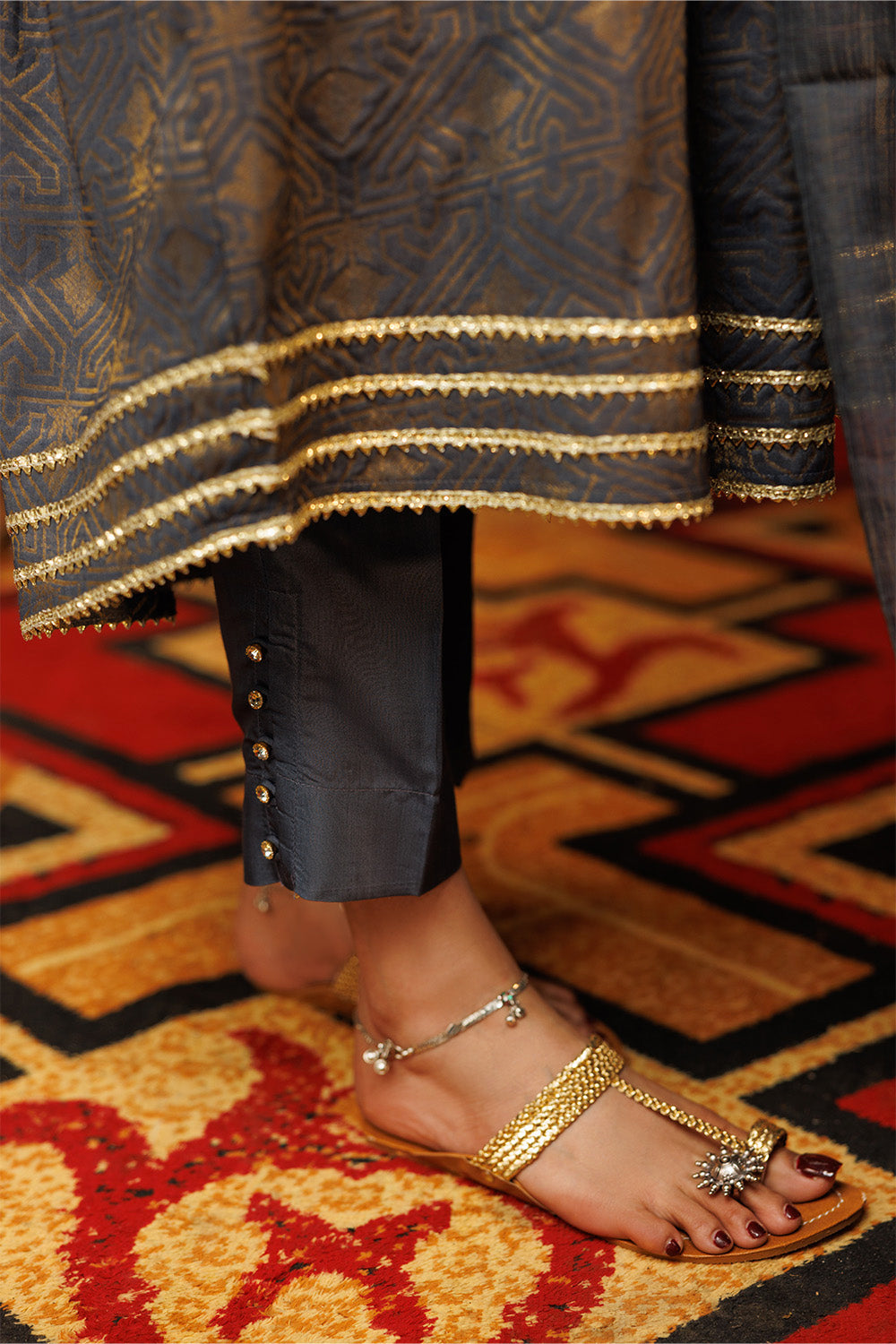 Senorita Women RTW Women Embroidered Grey and Gold Casual plus 3 Piece Suit Viscose Jacquard LBD-02539 - Winter Collection