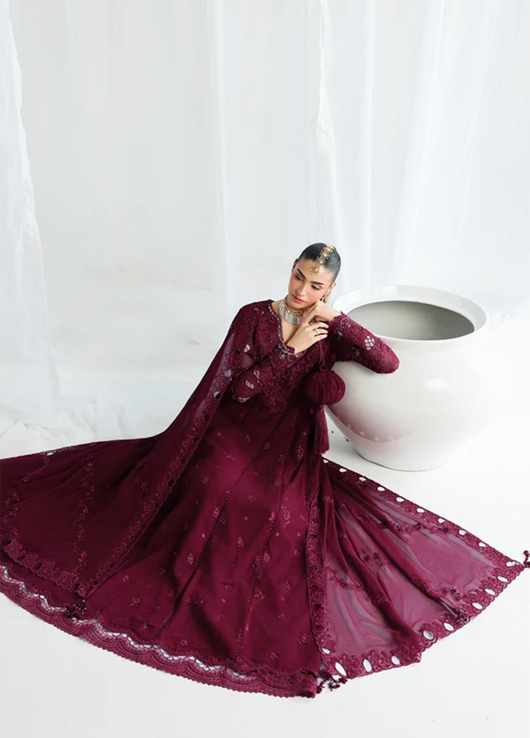 Qalamkar Unstitched Embroidered Chiffon 3 Piece Suit QLK26UCF Wafa QCC-03 - Festive Collection