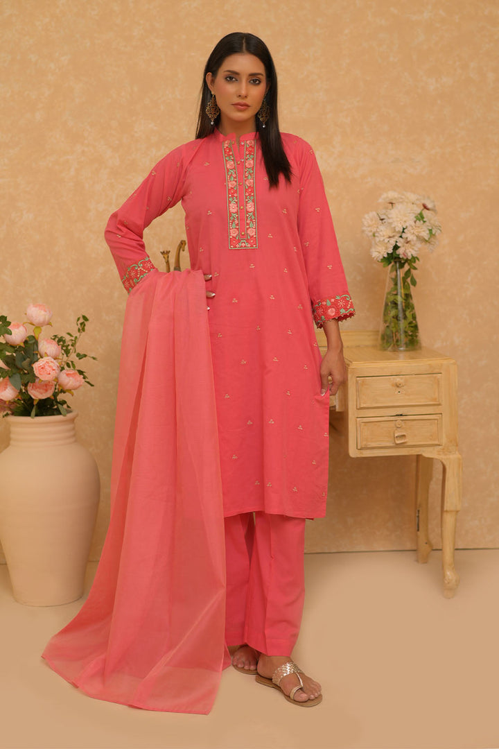 Senorita Women RTW Women Printed Dark Peach Casual 3 Piece Suit Cotton Dobby Self LAD-02798 - Summer Collection