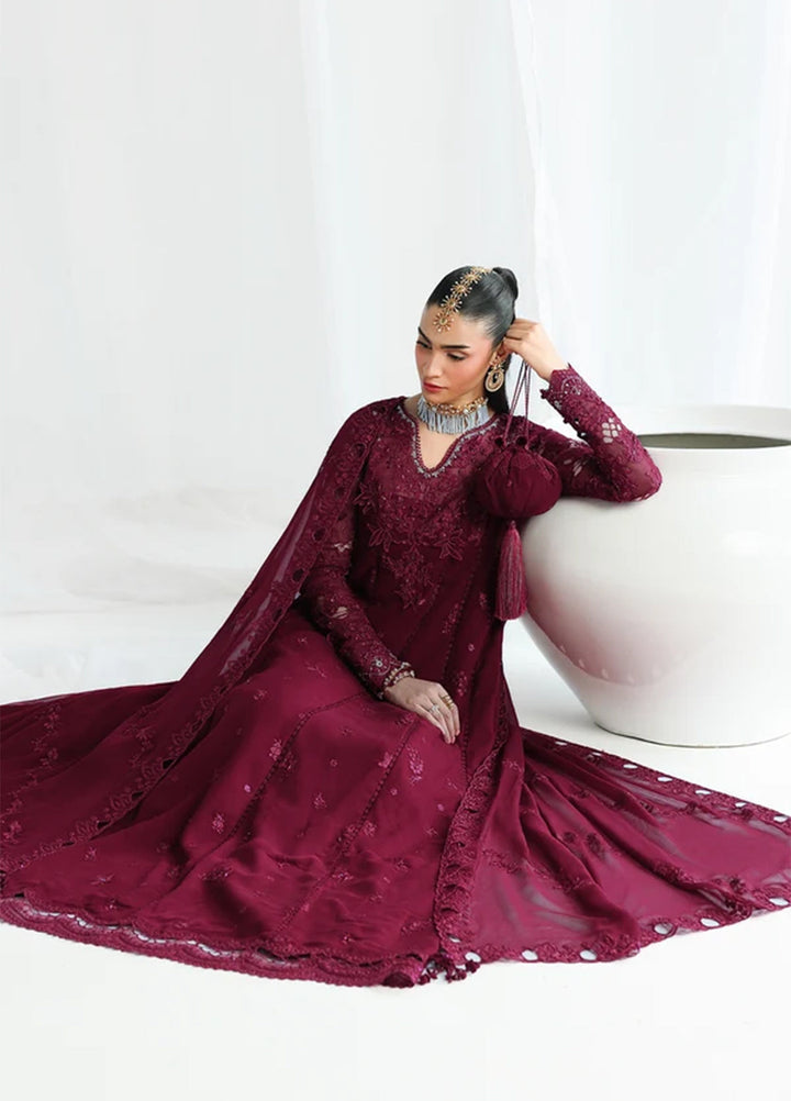 Qalamkar Unstitched Embroidered Chiffon 3 Piece Suit QLK26UCF Wafa QCC-03 - Festive Collection