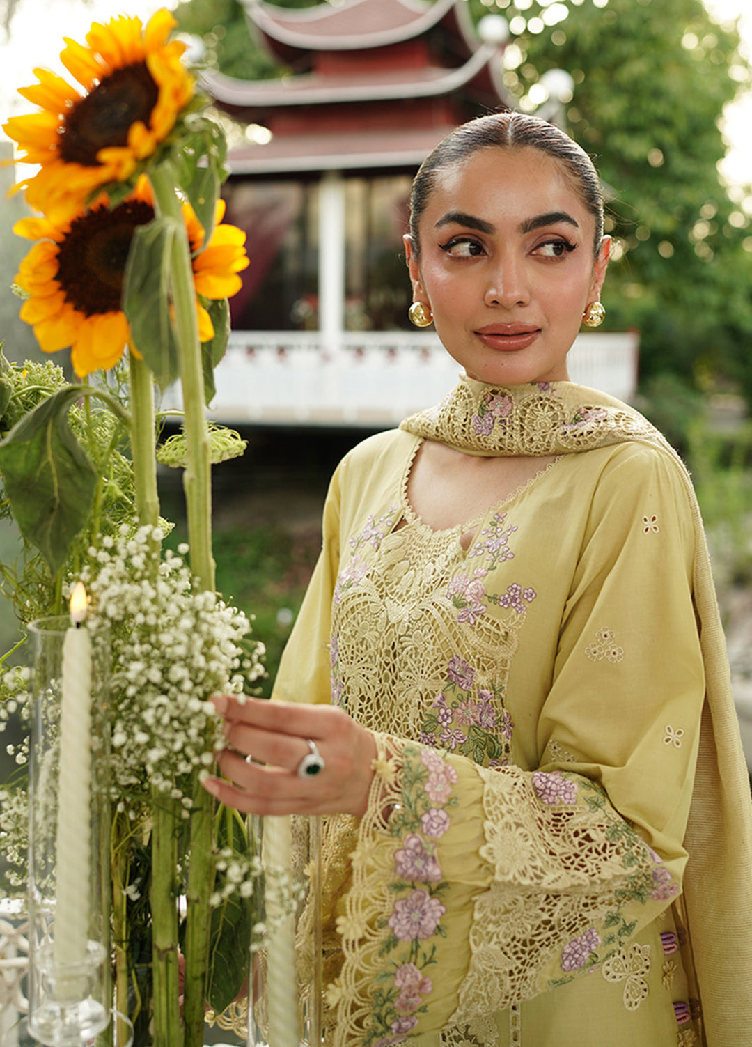 Elaf Premium Unstitched Embroidered Lawn 3 Piece Suit EL26ULF Butter Yellow ELQ-7A - Festive Collection