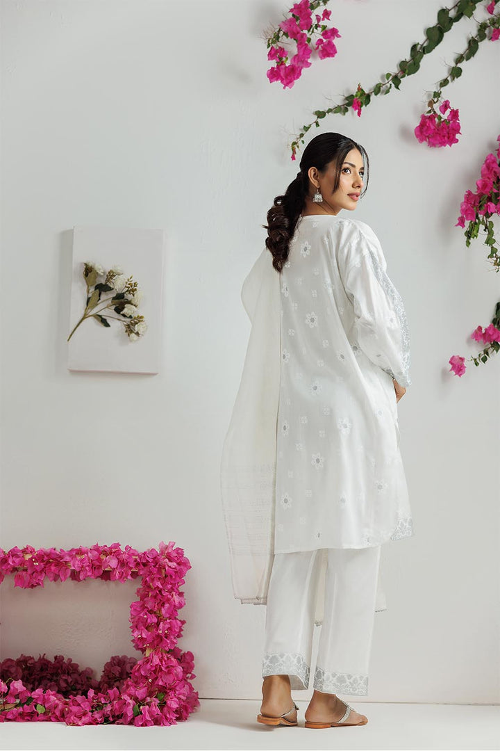 Senorita Women RTW Women White and Silver Casual 3 Piece Suit Cotton Lawn Printed LAD-03170 - Summer Collection
