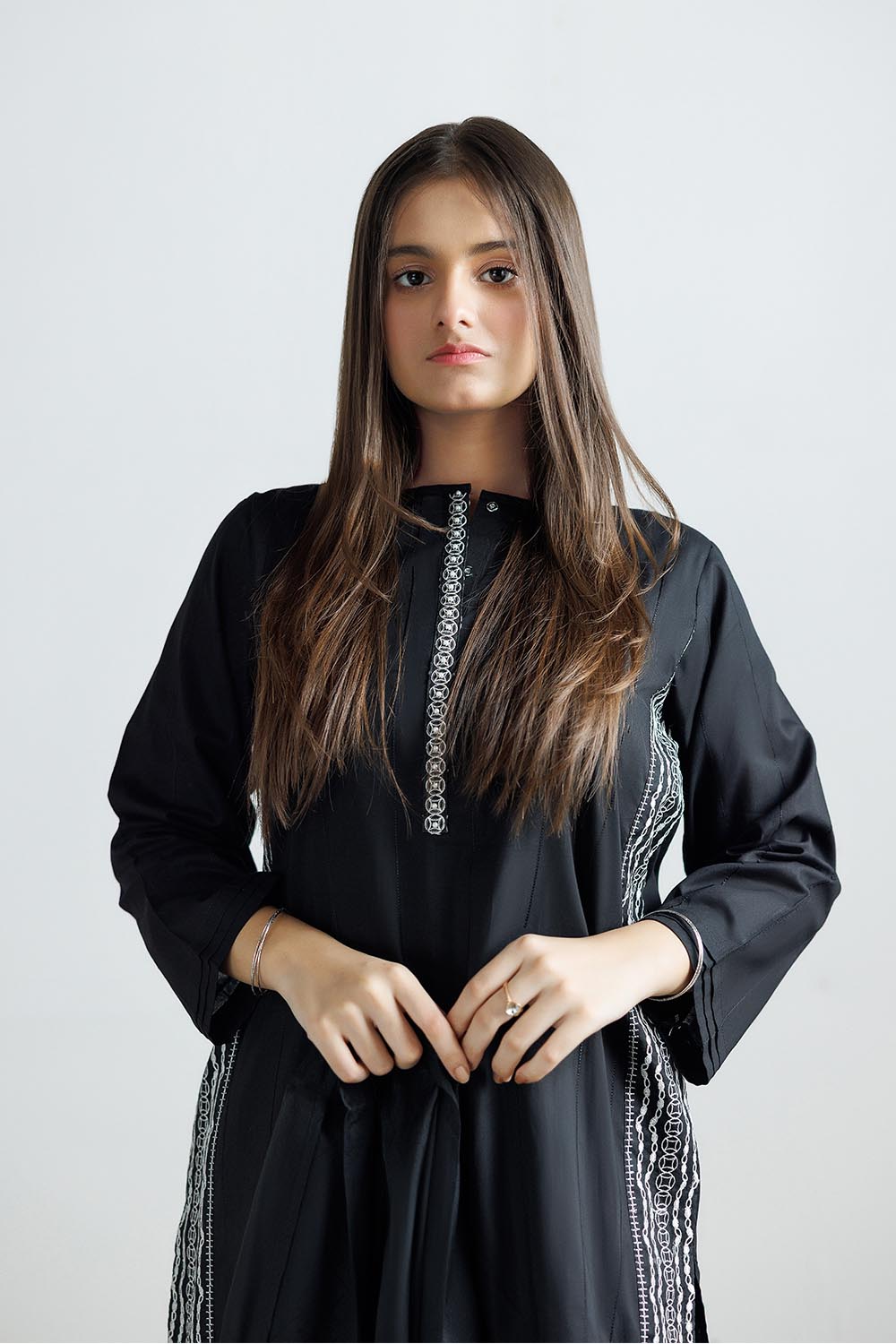 Senorita Girls Ready to Wear Girls Black and White Casual 3 Piece Suit Plain Cotton Solids GAD-03111 - Summer Collection