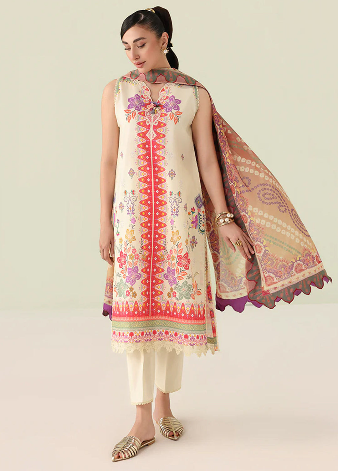 Rosette by Roheenaz Unstitched Lawn Embroidered 3 Piece Suit RNZ26UR Pastel Symphony-5A - Summer Collection
