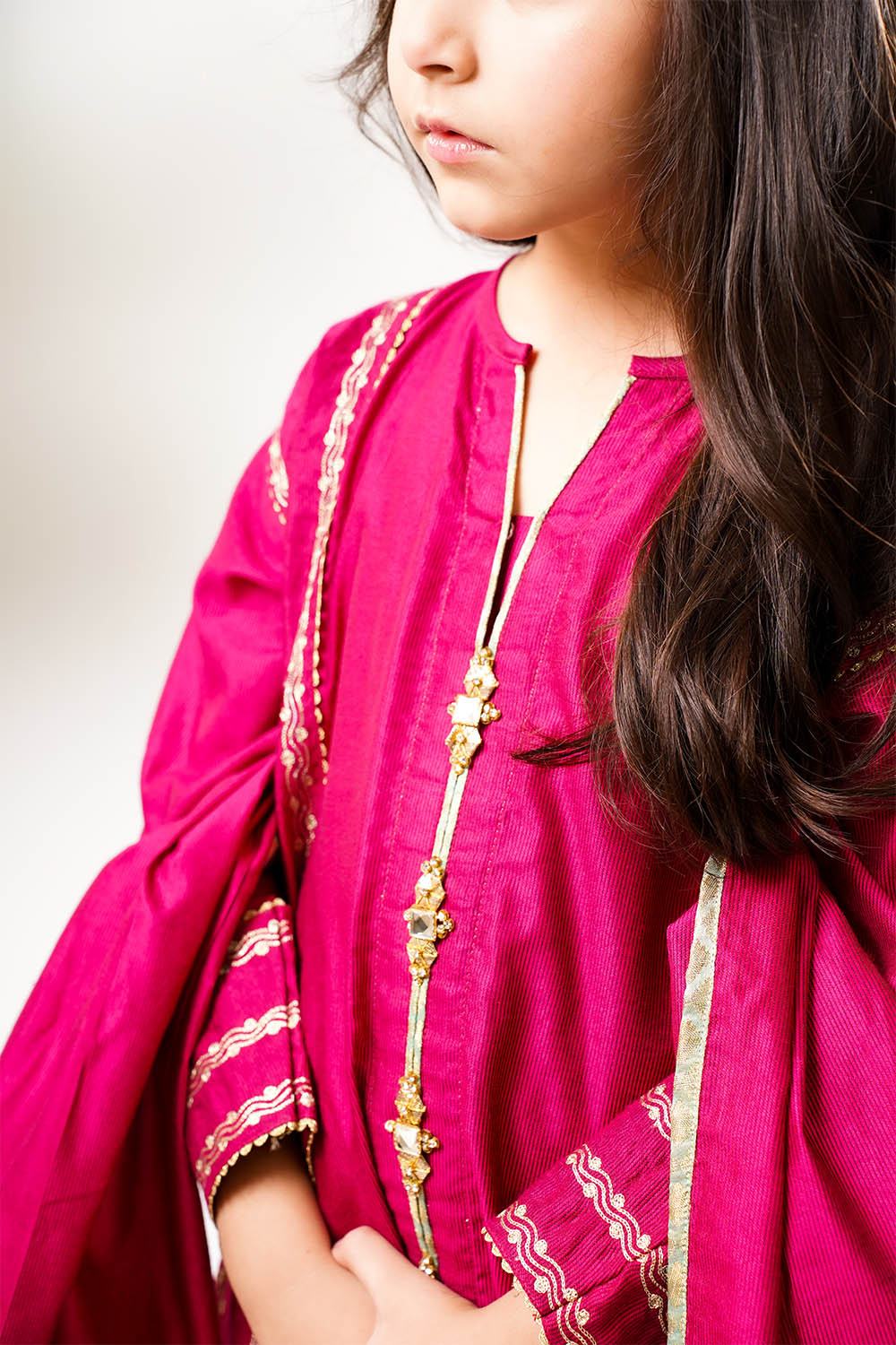 Senorita Girls RTW Embroidered Chambray 3 Piece Suit KDD-03237 Eid Collection