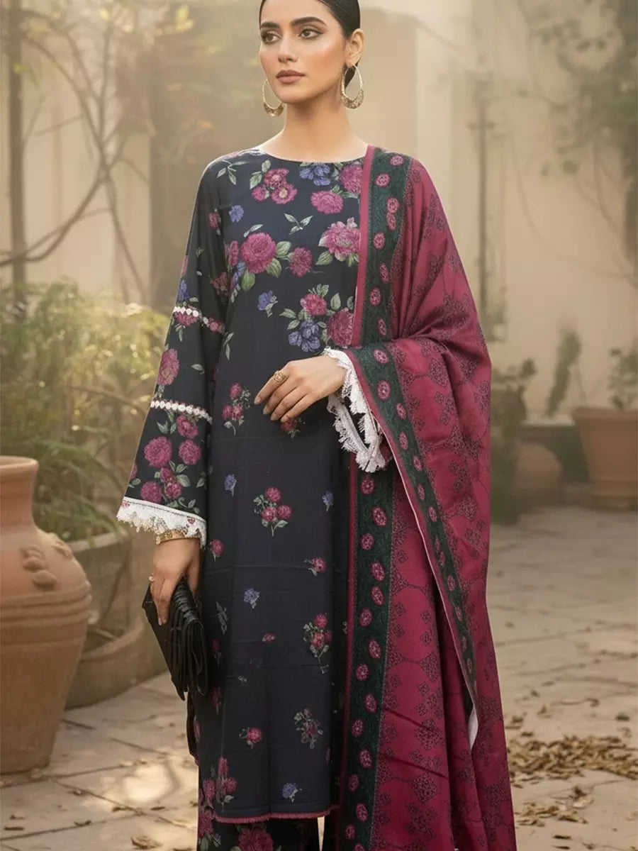 Salitex Untitched Printed Khaddar 3 Piece Suit SUNS7ASI500 - Winter Collection