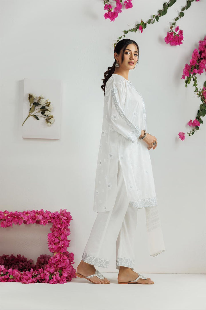 Senorita Women RTW Women White and Silver Casual 3 Piece Suit Cotton Lawn Printed LAD-03170 - Summer Collection