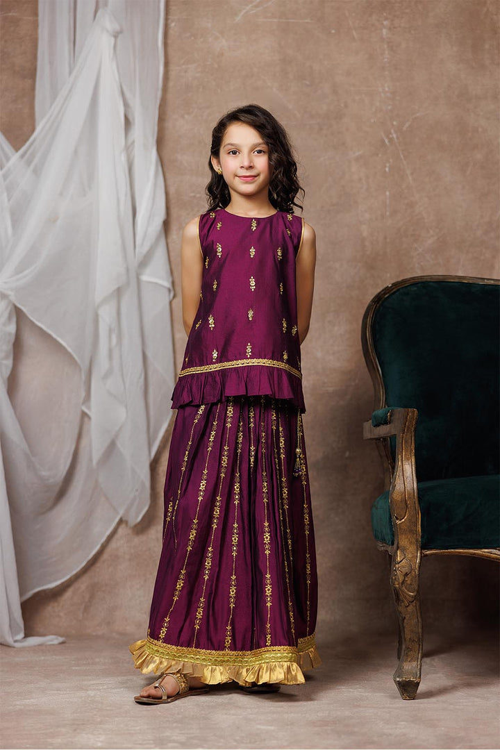 Senorita Kids RTW Purple and Gold Formal 3 Piece Suit Viscose Chambray Katan KDD-03069 - Summer Collection
