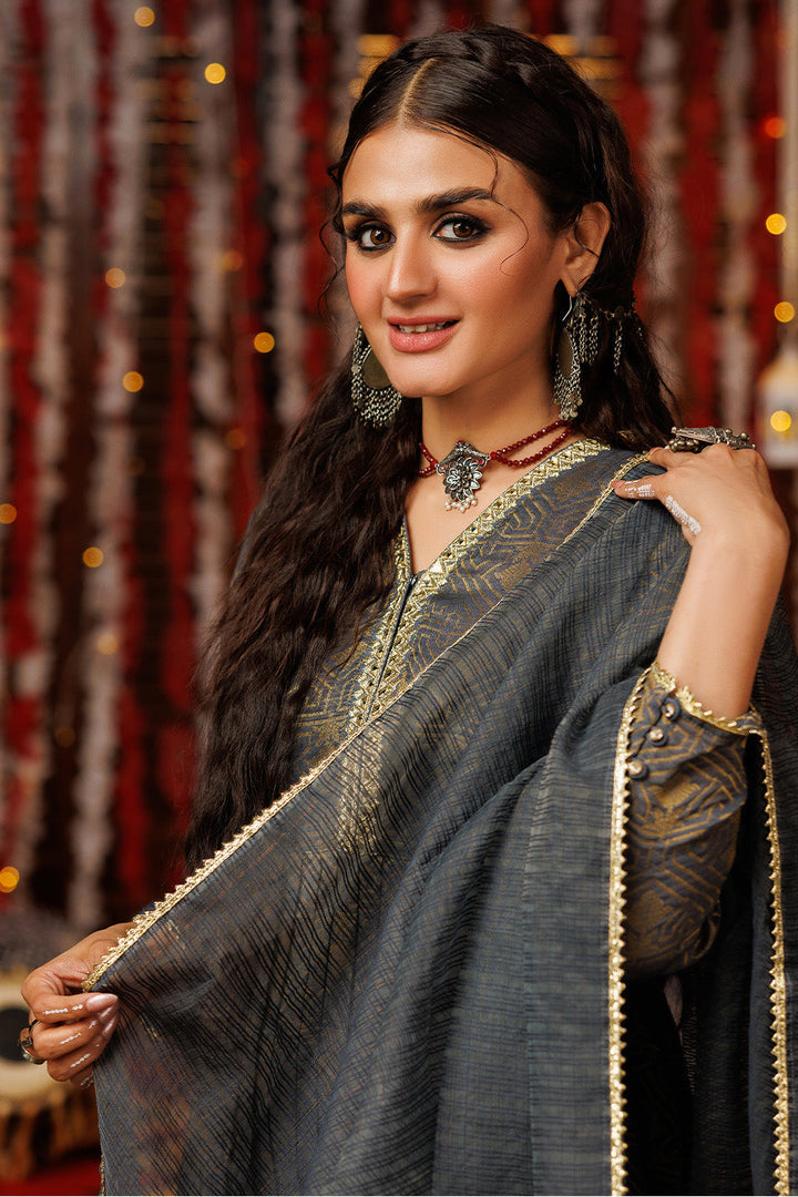 Senorita Women RTW Women Embroidered Grey and Gold Casual plus 3 Piece Suit Viscose Jacquard LBD-02539 - Winter Collection