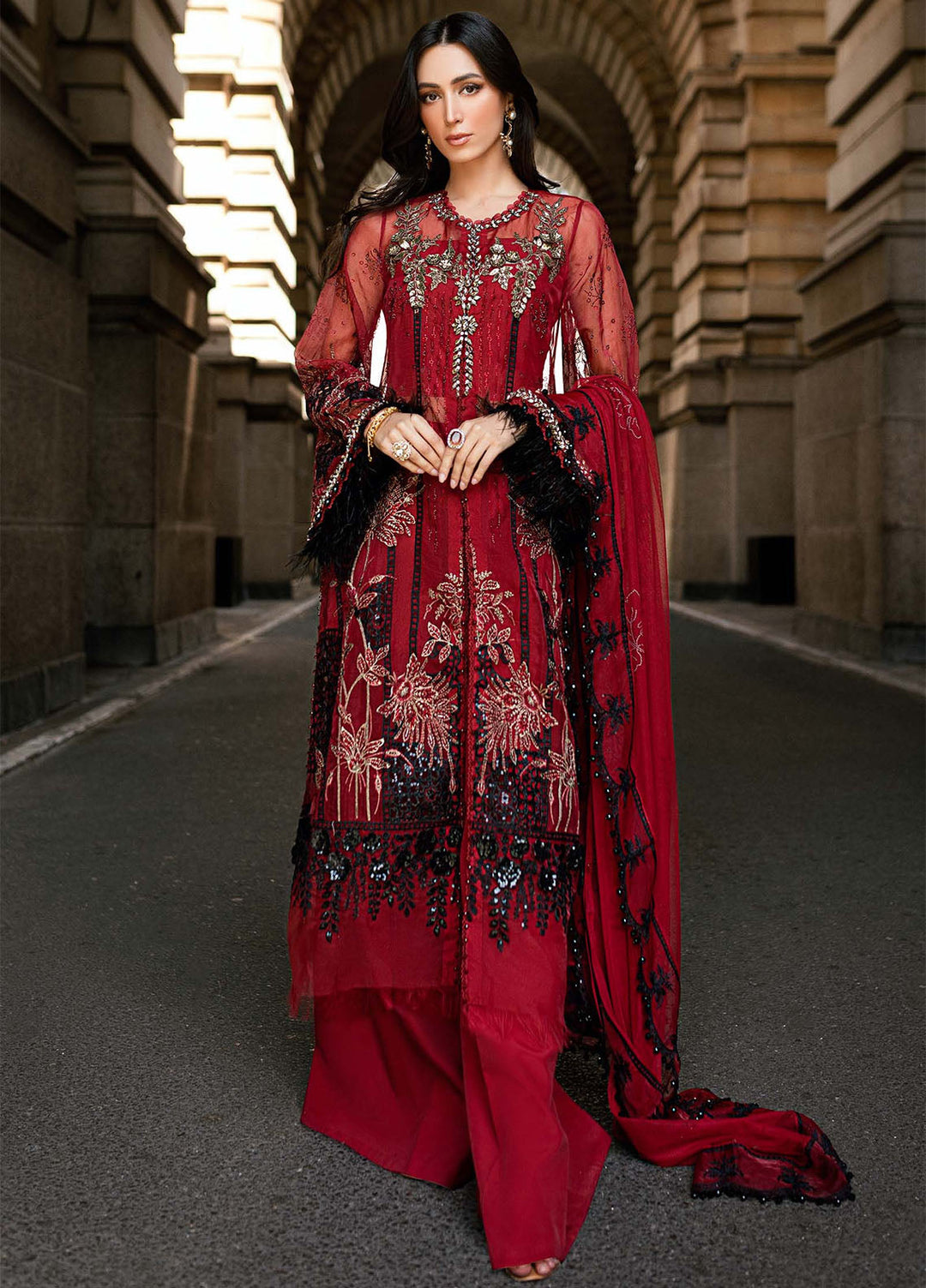 Soiree by Maria B Unstitched Net Embroidered Suits 3 Piece MB25SF D-6 - Formals Collection