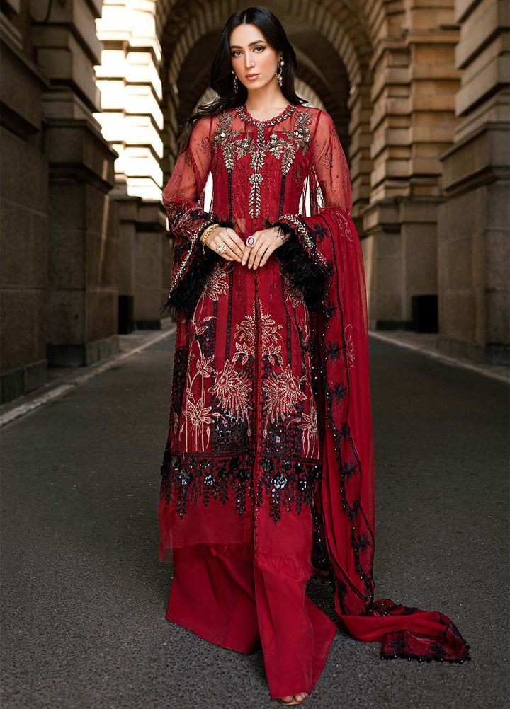 Soiree by Maria B Unstitched Net Embroidered Suits 3 Piece MB25SF D-6 - Formals Collection