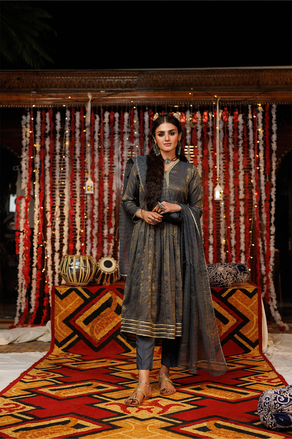 Senorita Women RTW Women Embroidered Grey and Gold Casual plus 3 Piece Suit Viscose Jacquard LBD-02539 - Winter Collection