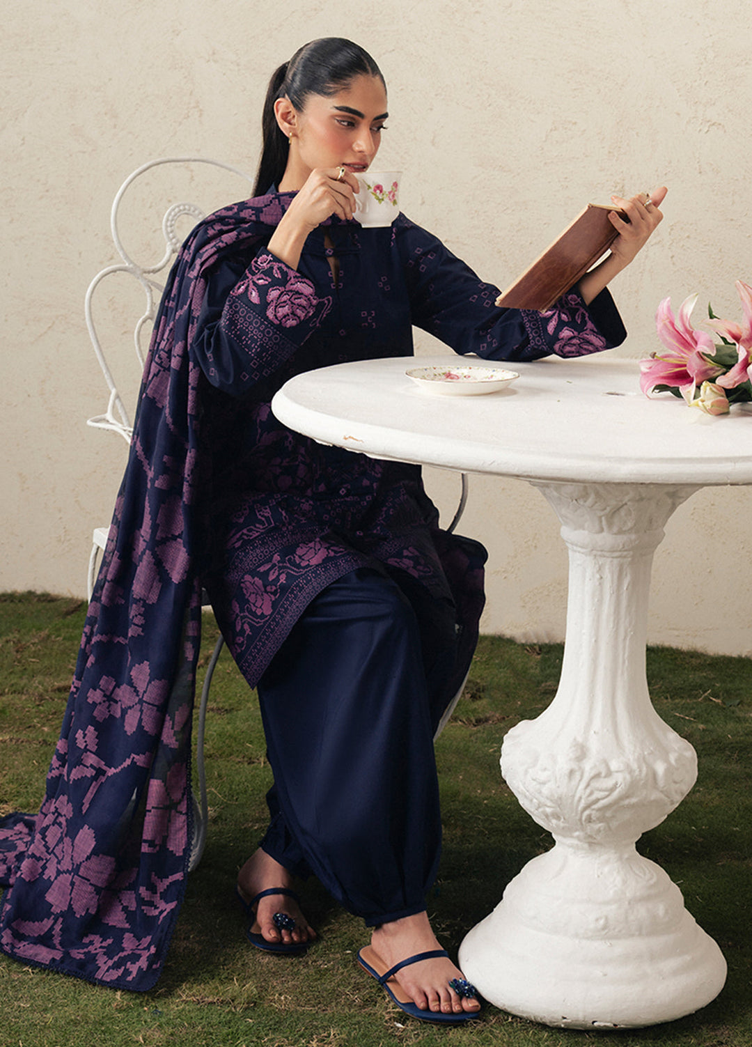 Moonsoon Edit by Cross Stitch Unstitched Printed Cambric 3 Piece Suit CS26UCM Magenta Muse - Casual Collection