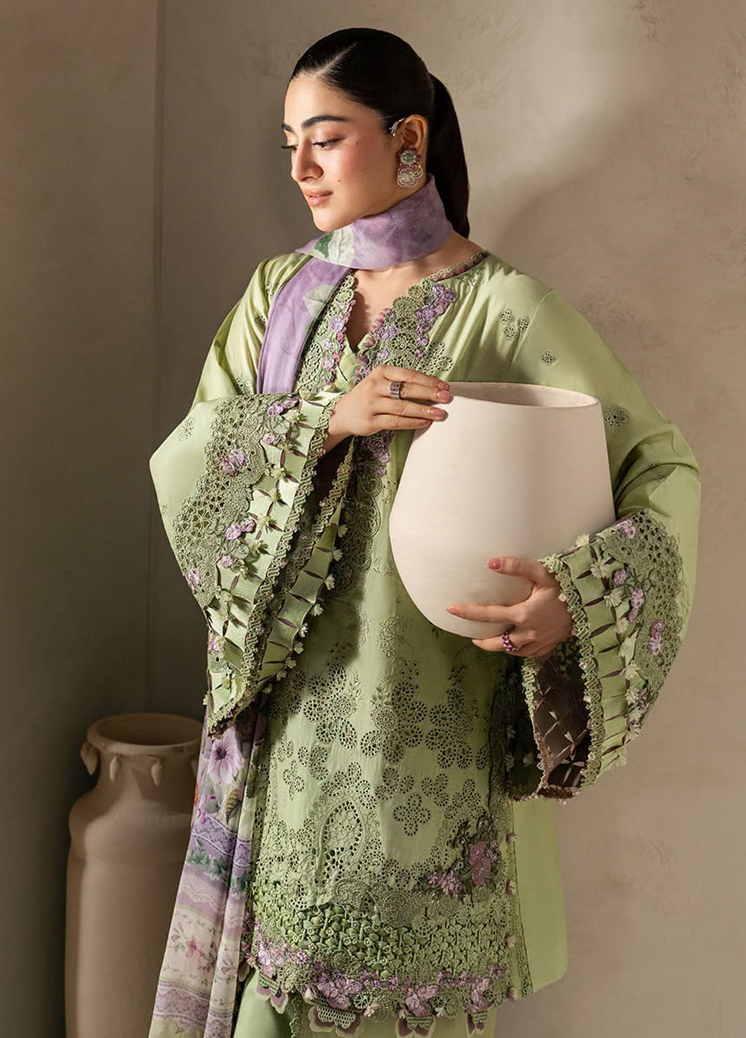 E-Craft by Elaf Unstitched Embroidered Lawn 3 Piece Suit EHC-6A Basil - Casual Collection