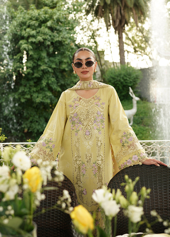 Elaf Premium Unstitched Embroidered Lawn 3 Piece Suit EL26ULF Butter Yellow ELQ-7A - Festive Collection