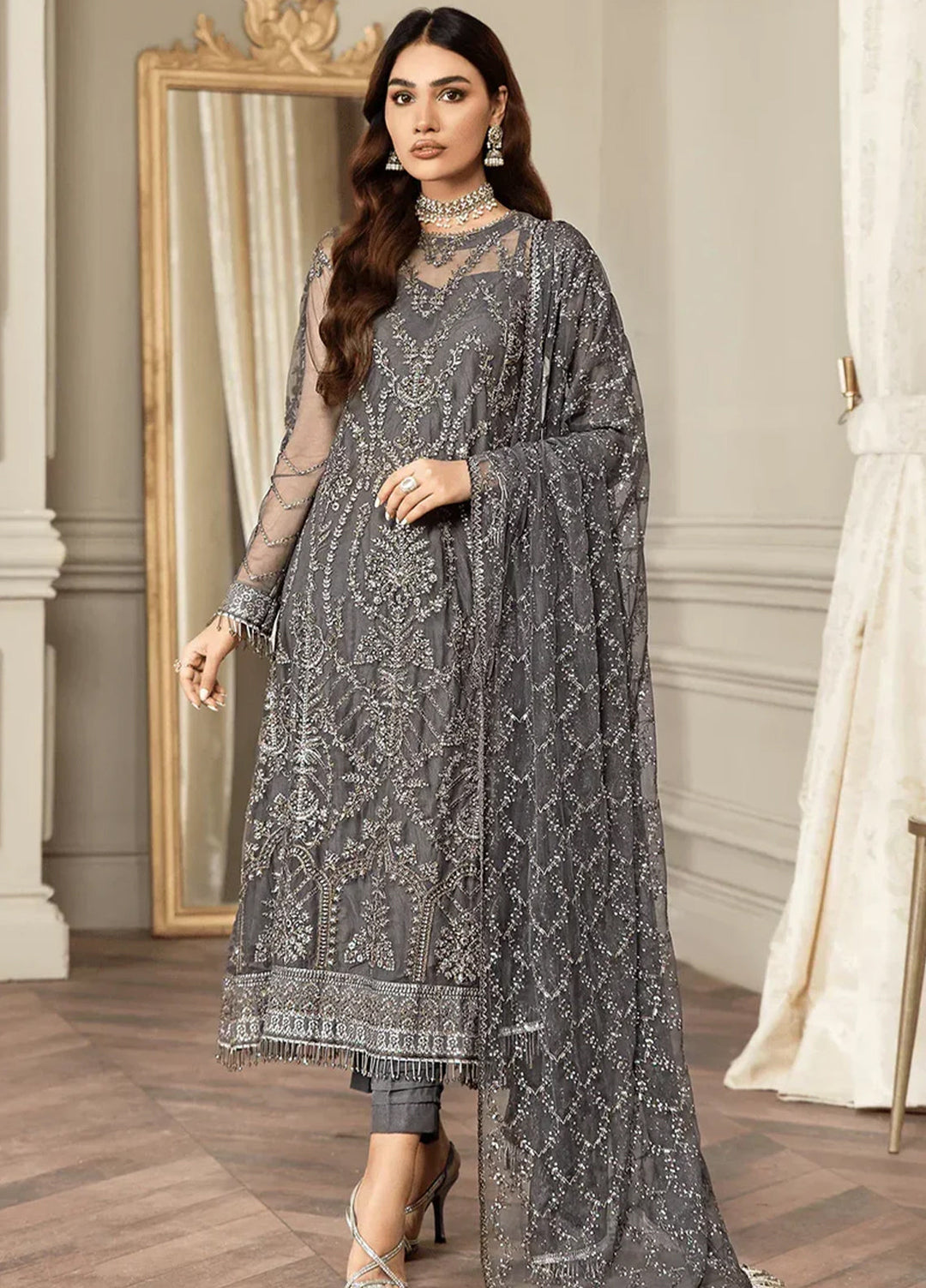 Mehroze By Zarif Embroidered  Suits Unstitched 3 Piece ZR25UF ZMF 07 STORM GREY - Luxury Collection