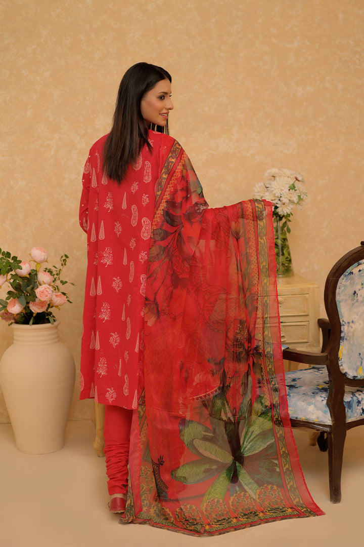 Senorita Women RTW Women Red and Multicolor Casual 3 Piece Suit Cotton Lawn Printed LAD-02730 - Summer Collection