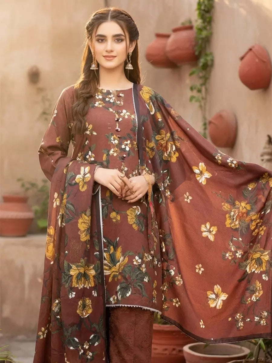 Salitex Untitched Printed Khaddar 3 Piece Suit SUNS7ASI515 - Winter Collection