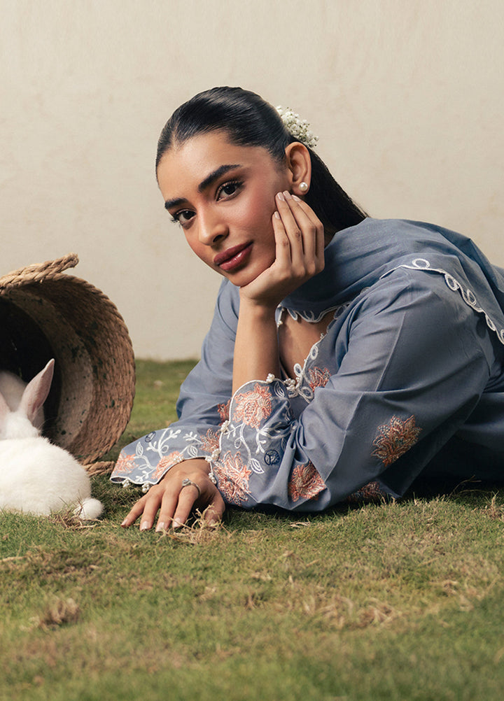 Moonsoon Edit by Cross Stitch Unstitched Embroidered Cambric 3 Piece Suit CS26UCM Safron Sky - Casual Collection