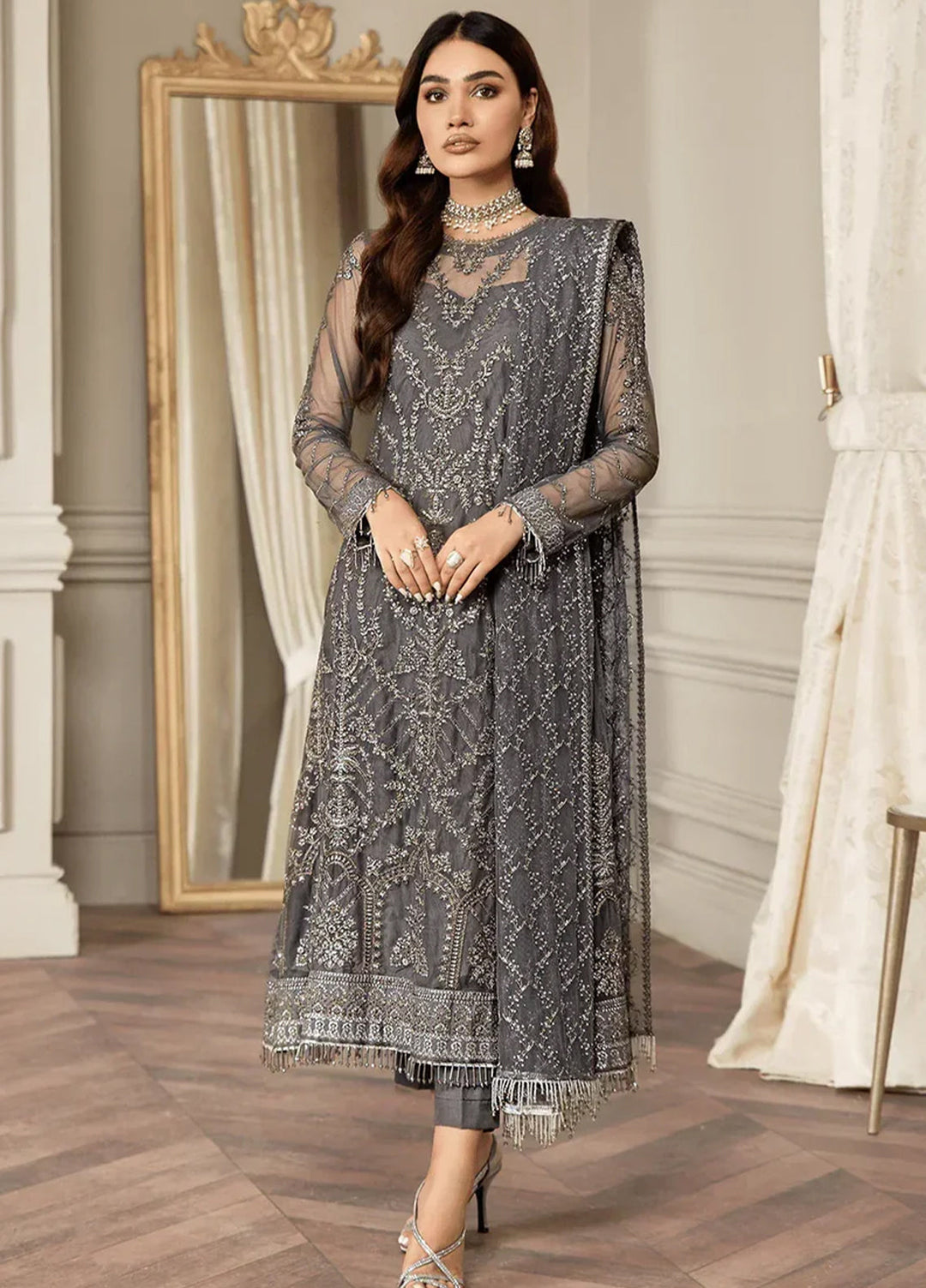 Mehroze By Zarif Embroidered  Suits Unstitched 3 Piece ZR25UF ZMF 07 STORM GREY - Luxury Collection