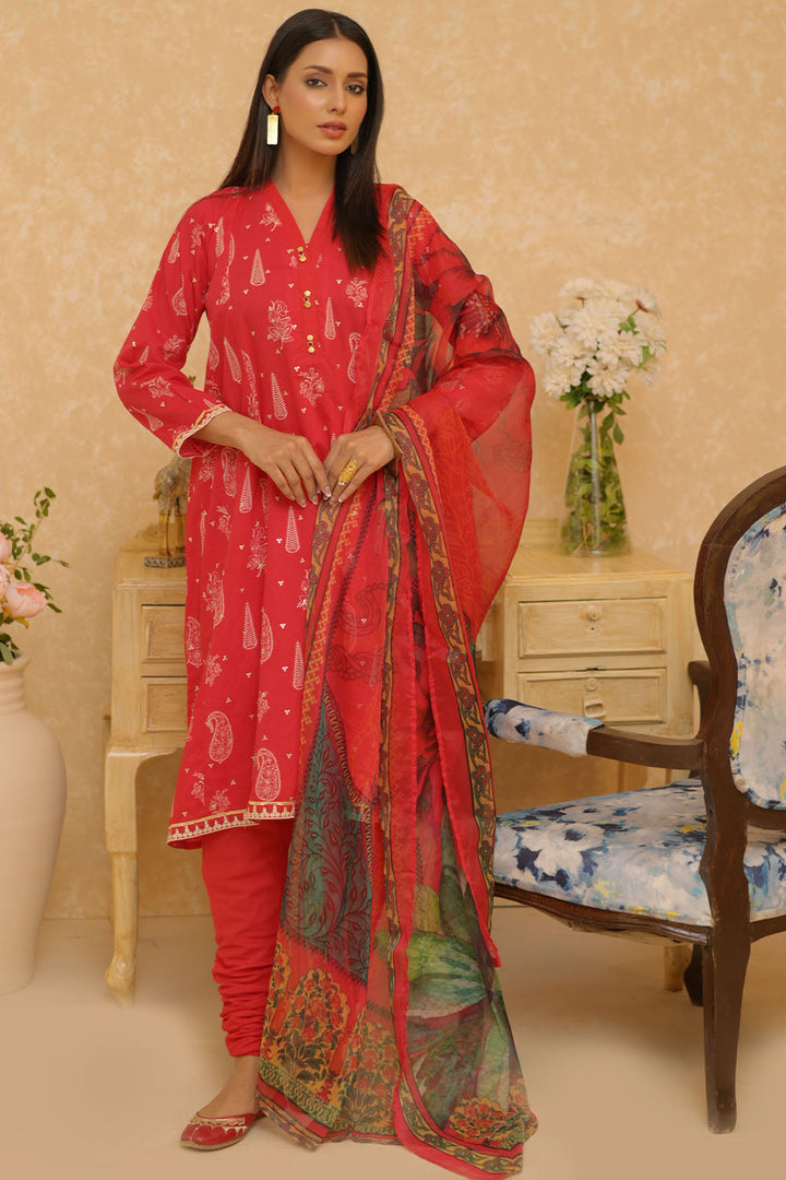 Senorita Women RTW Women Red and Multicolor Casual 3 Piece Suit Cotton Lawn Printed LAD-02730 - Summer Collection