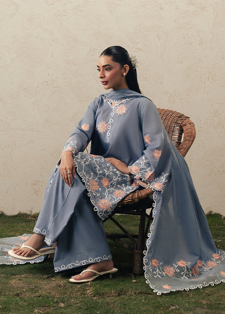 Moonsoon Edit by Cross Stitch Unstitched Embroidered Cambric 3 Piece Suit CS26UCM Safron Sky - Casual Collection