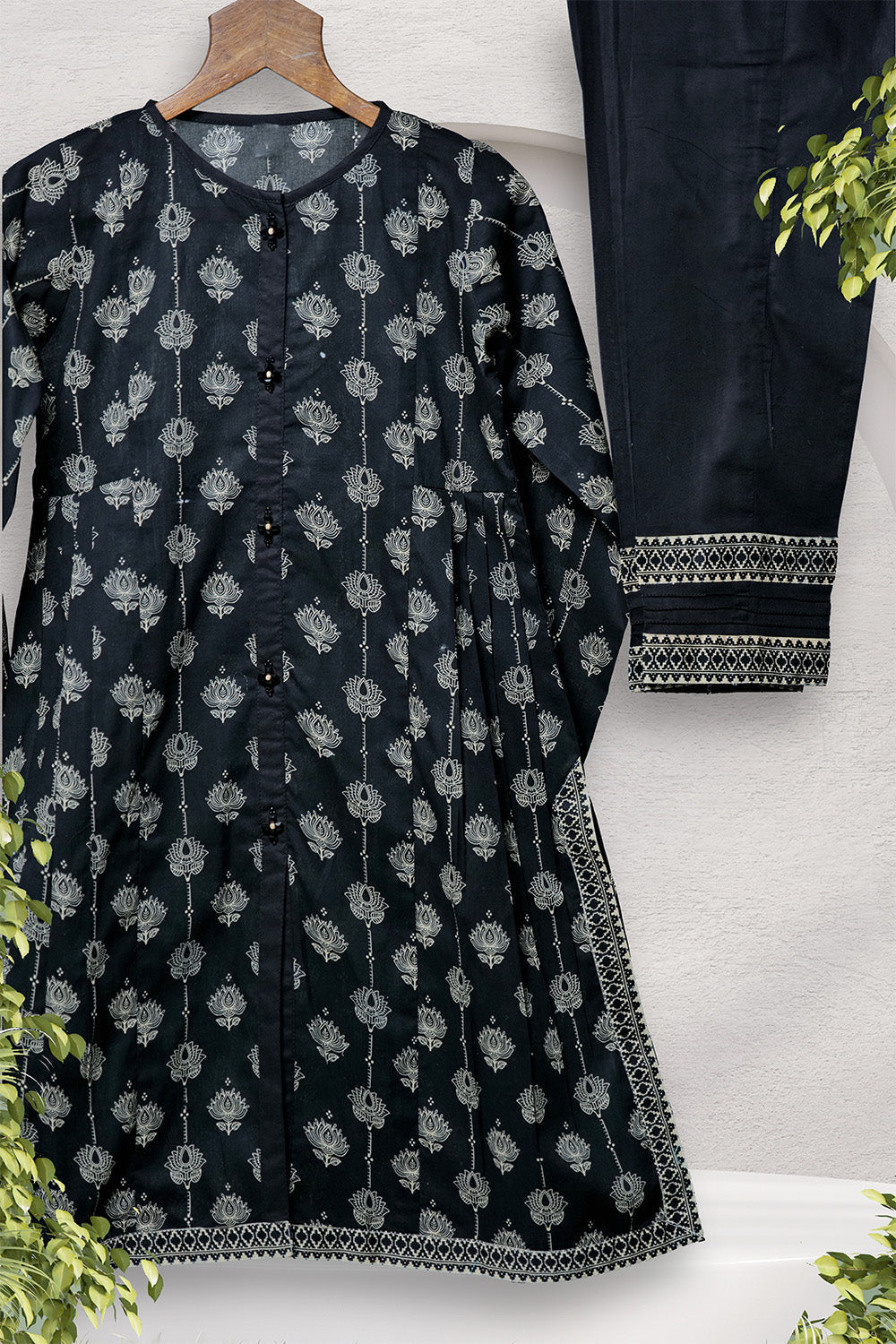 Senorita Girls Ready to Wear Girls Black and Fawn Casual 3 Piece Suit Cotton Lawn Printed GAD-02699 - Summer Collection
