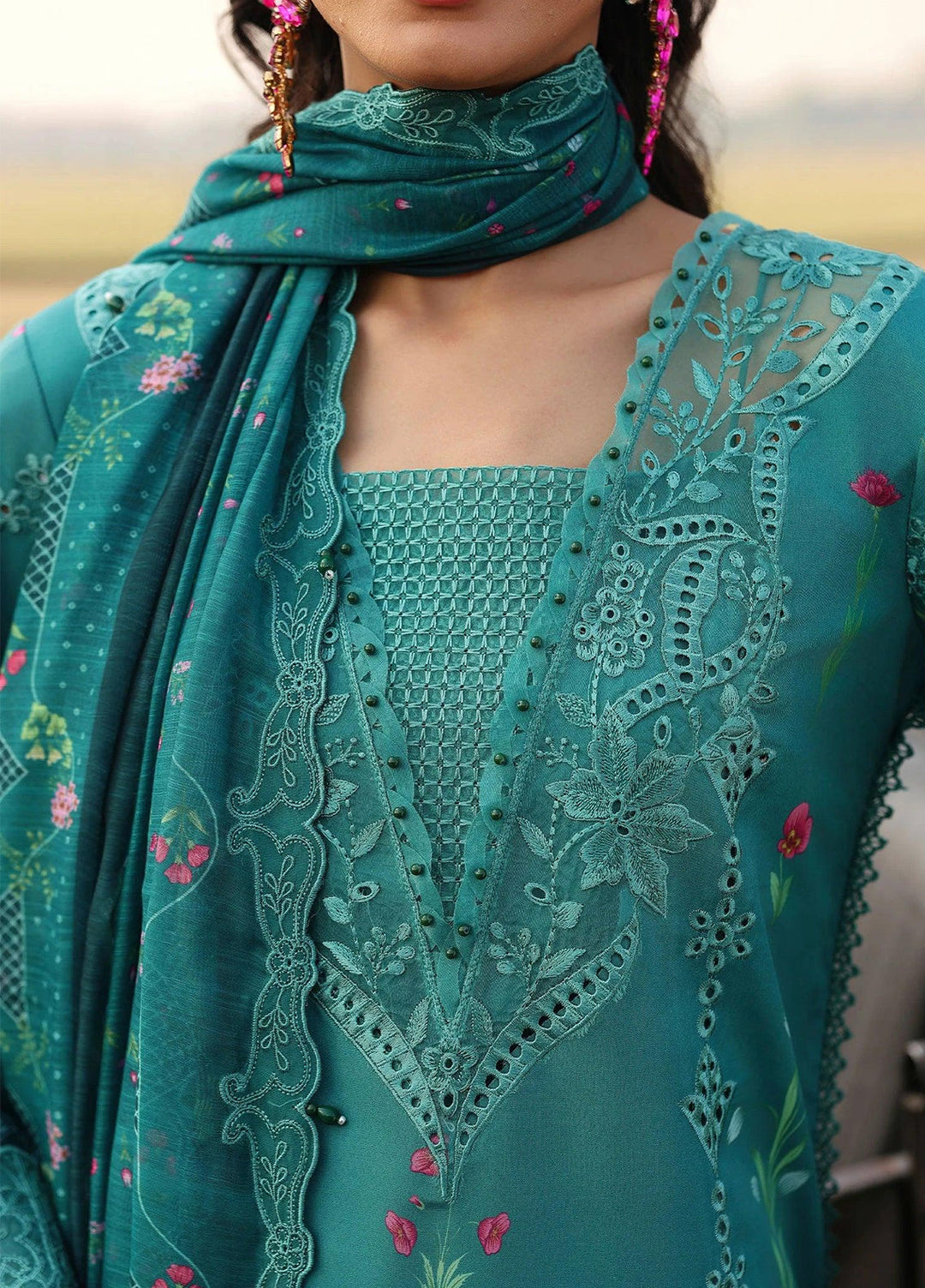Sardinia Unstitched Embroidered Lawn 3 Piece Suit SRD26ULF D-11 TEALWOOD - Festive Collection