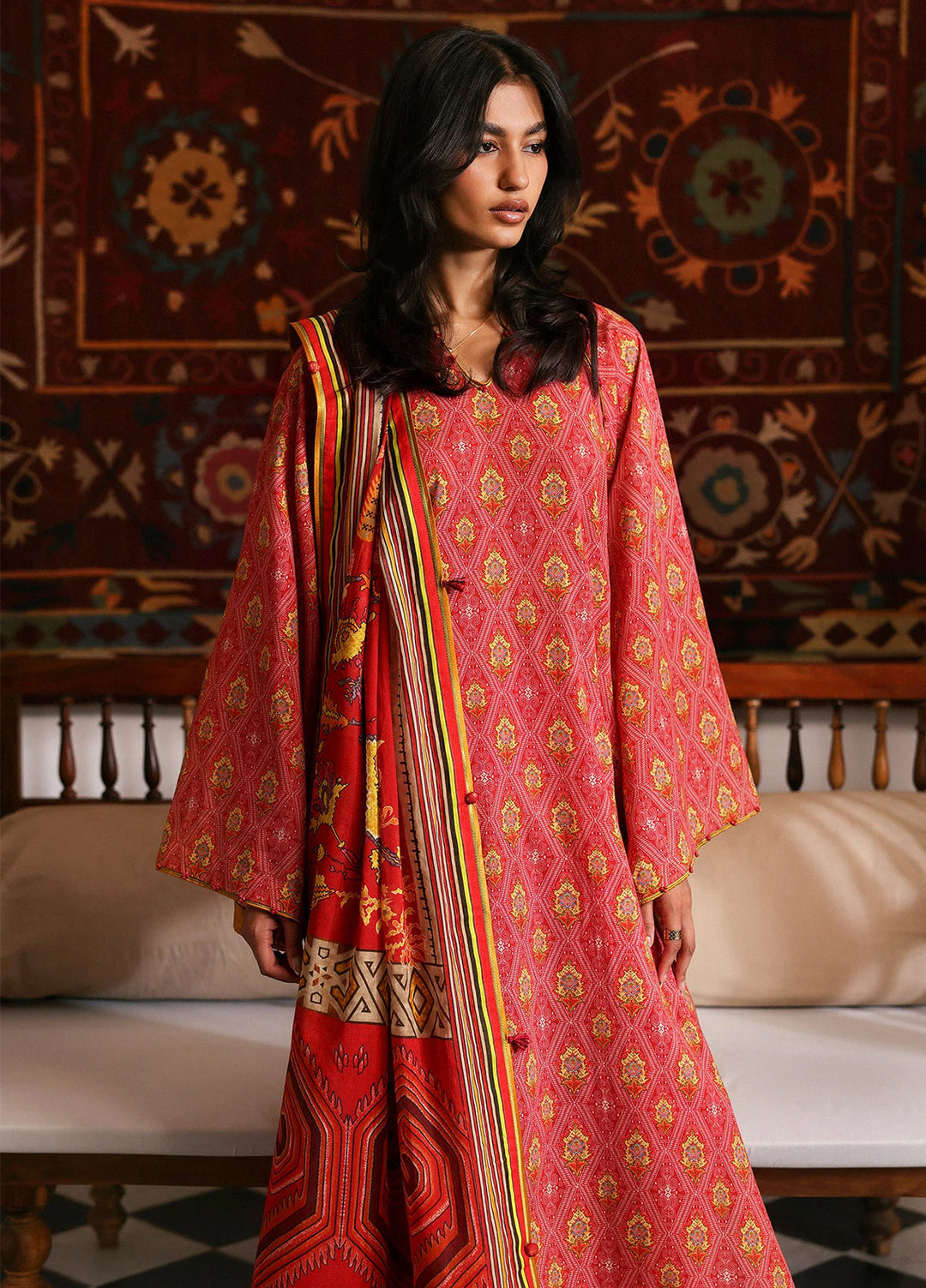 Amaya by Zaha Unstitched Printed Lawn 3 Piece Suit ZK26UAL Mehr APL26-07 - Casual Collection