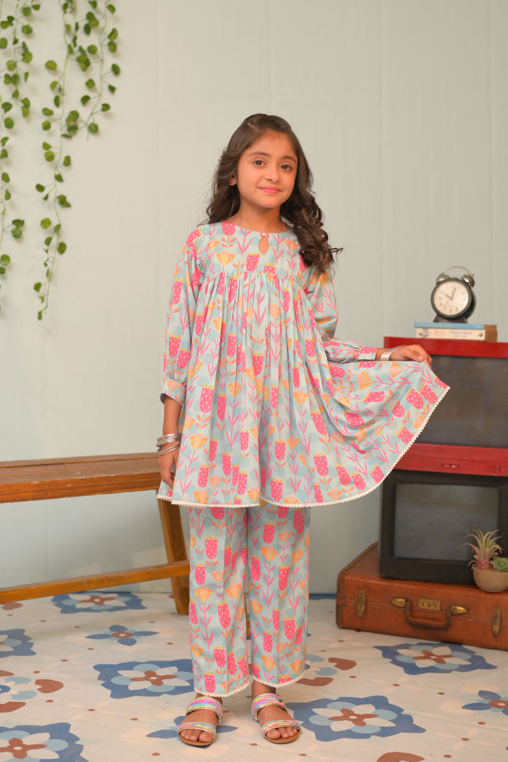 Senorita Kids RTW Ferozi and Multicolor Casual 2 Piece Suit Polyester Lawn Printed KAC-02945 - Summer Collection