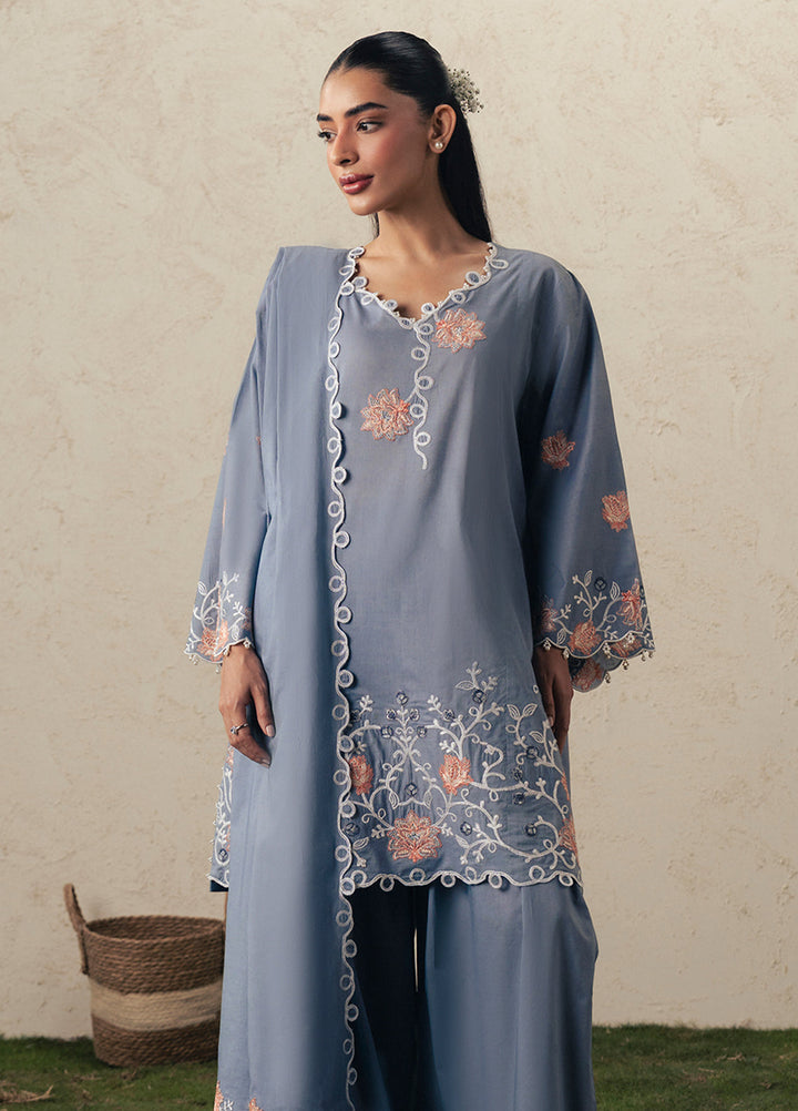 Moonsoon Edit by Cross Stitch Unstitched Embroidered Cambric 3 Piece Suit CS26UCM Safron Sky - Casual Collection