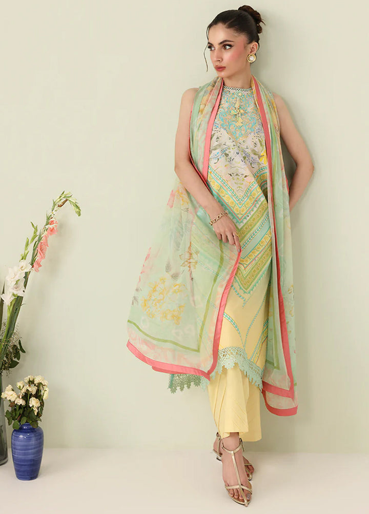 Rosette by Roheenaz Unstitched Lawn Embroidered 3 Piece Suit RNZ26UR Bloomed Muse-7B - Summer Collection
