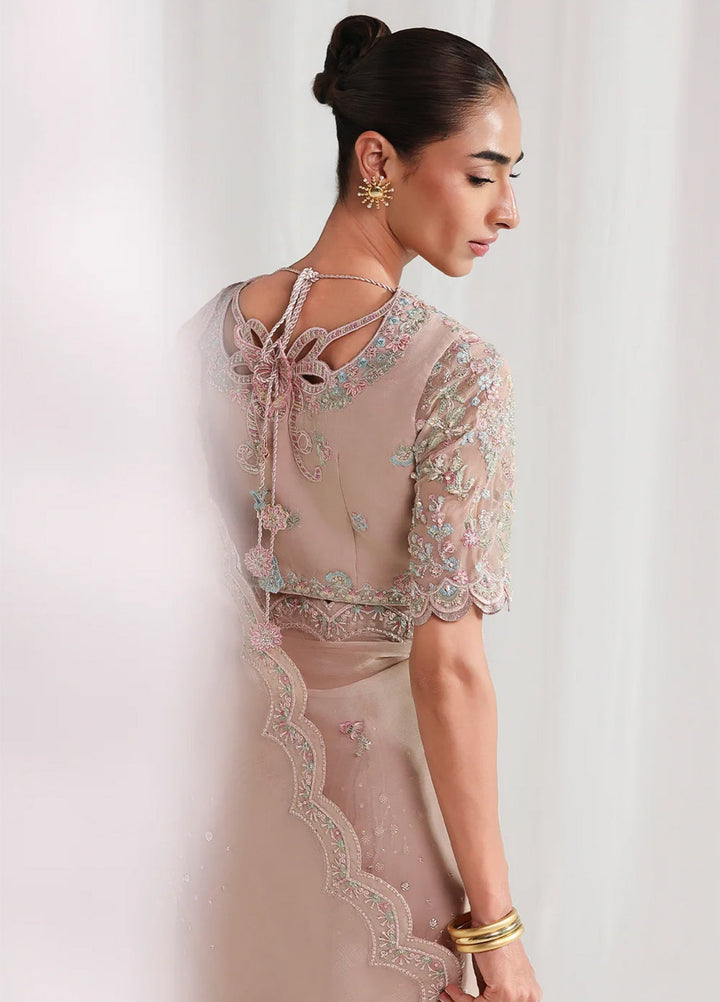 Qalamkar Unstitched Embroidered Chiffon Saree QLK26UCF Novera QCC-04 - Festive Collection