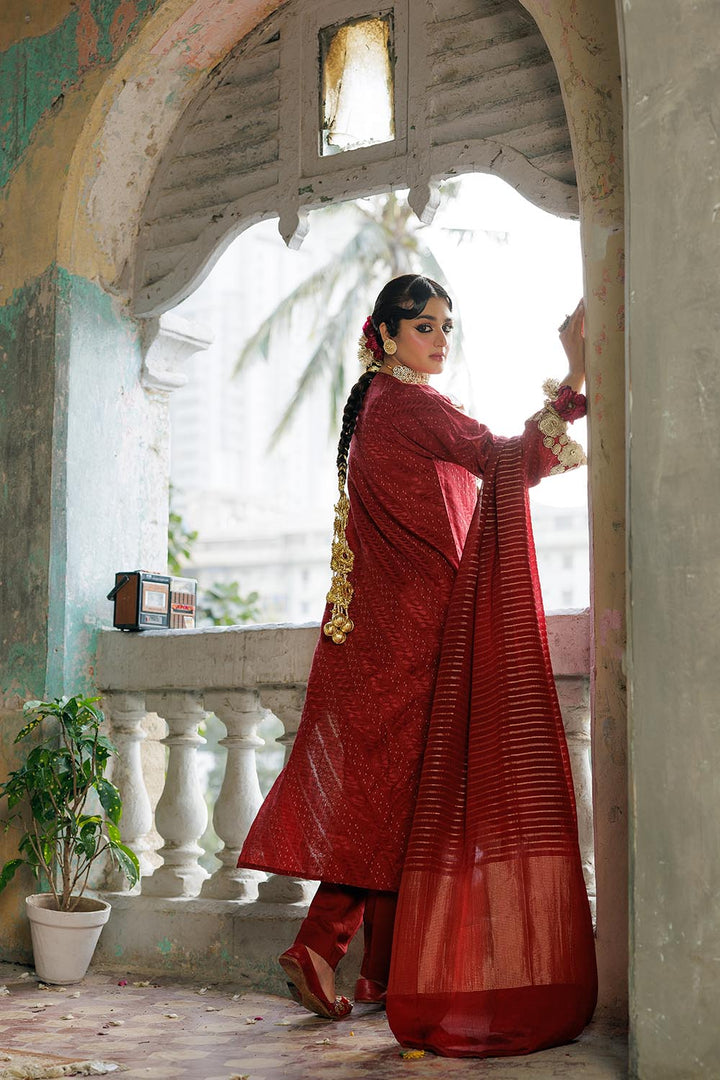 Senorita Women RTW Women Solids Maroon and Gold Casual Plus 3 Piece Suit Cotton Viscose Filament Jacquard LBD-02892 - Winter Collection