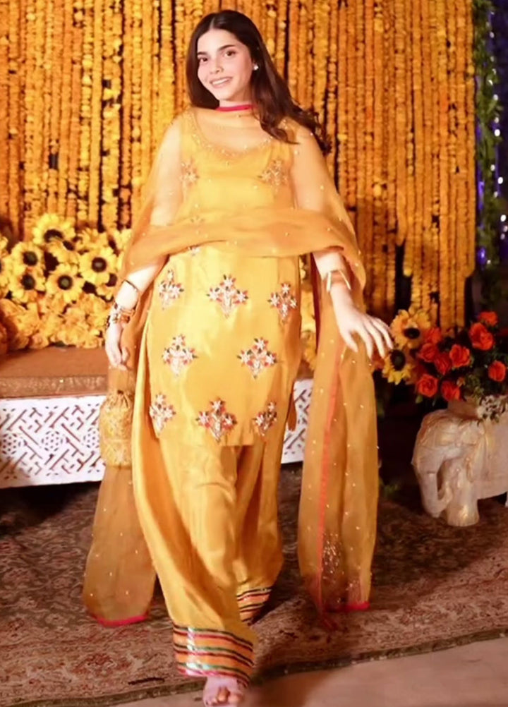 Maria Osama Khan Pret Embroidered Raw Silk 3 Piece Suit Marigold Muse