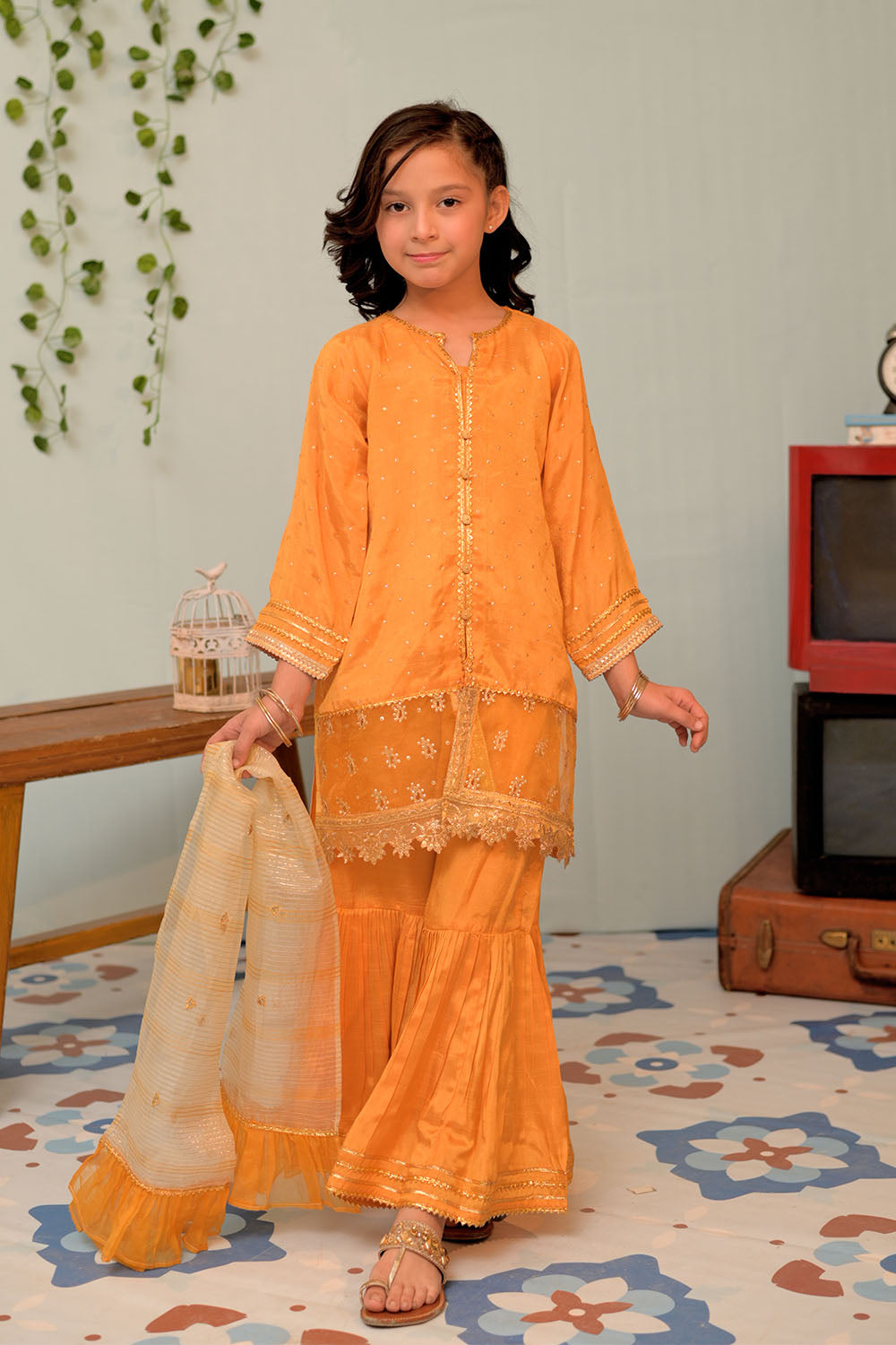 Senorita Kids RTW Yellow and Gold Formal 3 Piece Suit Viscose Raw Silk KDD-02949 - Summer Collection