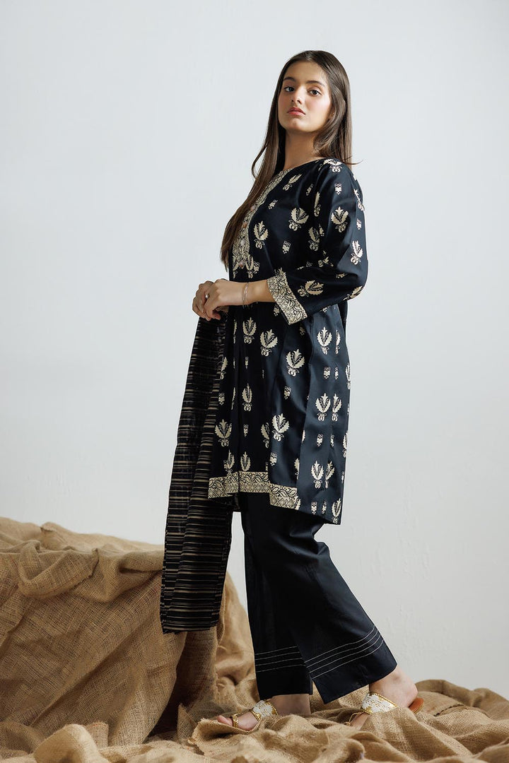 Senorita Girls Ready to Wear Girls Black and Fawn Casual 3 Piece Suit Cotton Lawn Printed GAD-03160 - Summer Collection